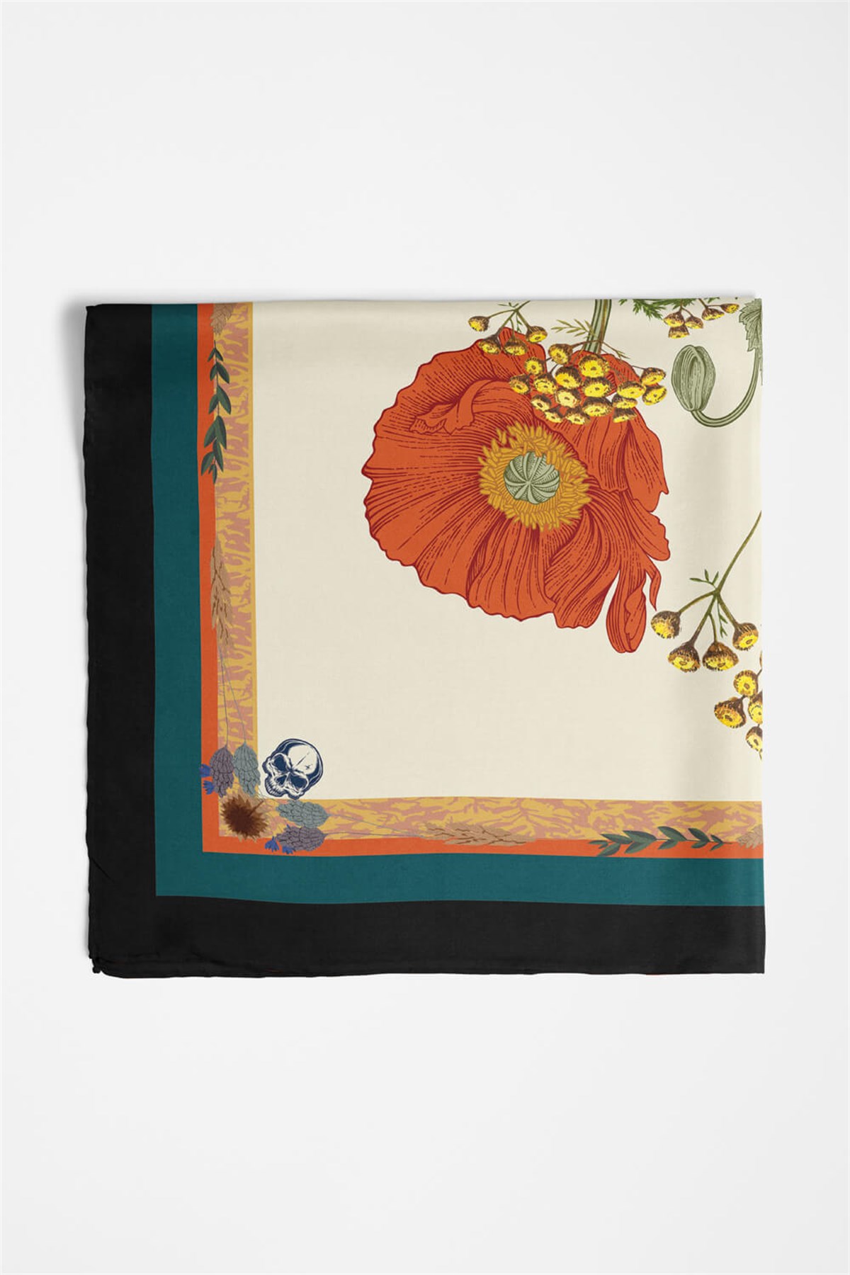 Violla B30 Kadın Krem Çiçek Desenli 50x50 Bandana