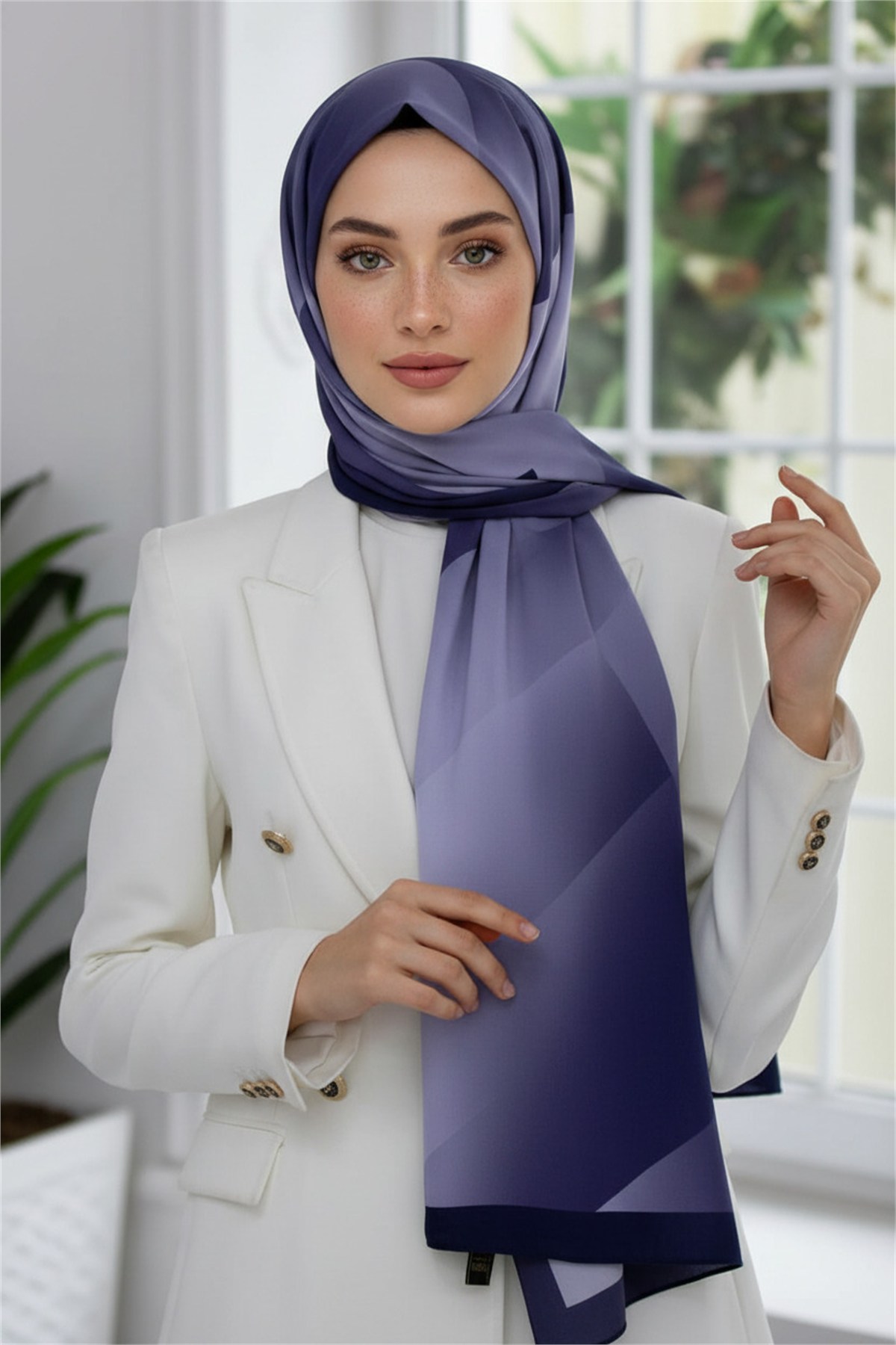 KREP TONSÜRTON DESENLİ İNDİGO RENKLİ 75X195 KIRIŞMAZ ŞAL