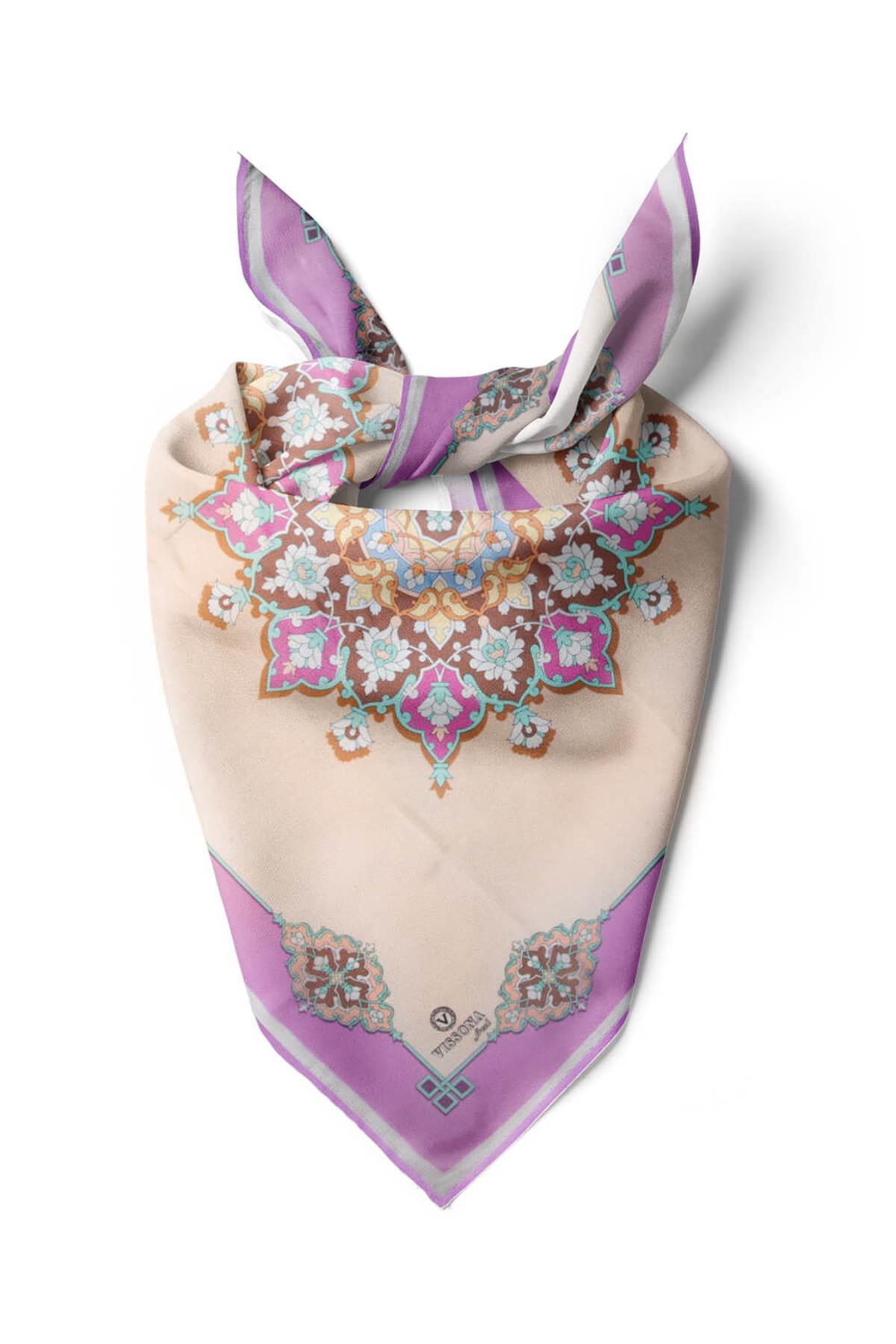 %100 İpek Kadın Desenli Bandana 80x80