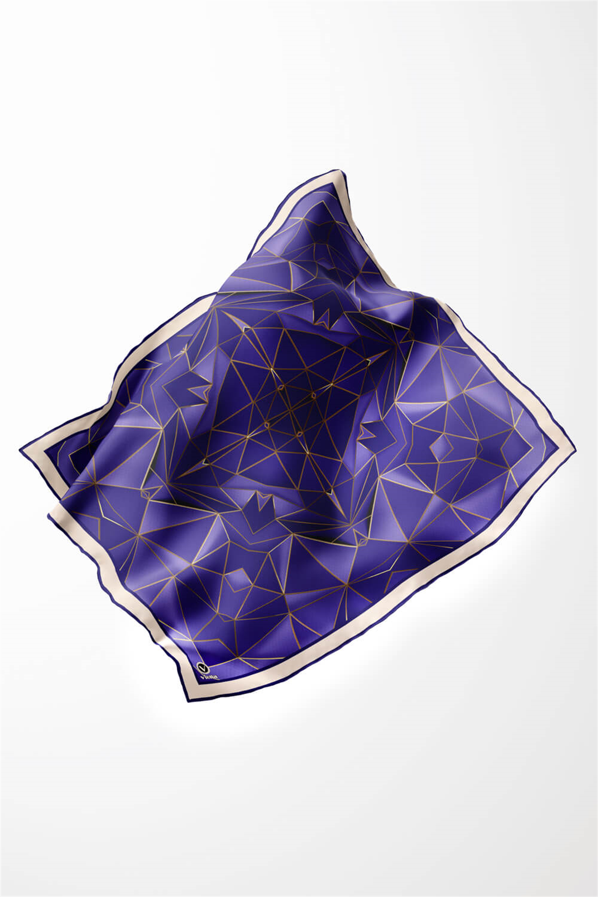 Twill Geometrik Desenli Saks Renkli 90x90 Eşarp (İpek İçermez) Kenar Dikiş Şekli El Dikişli