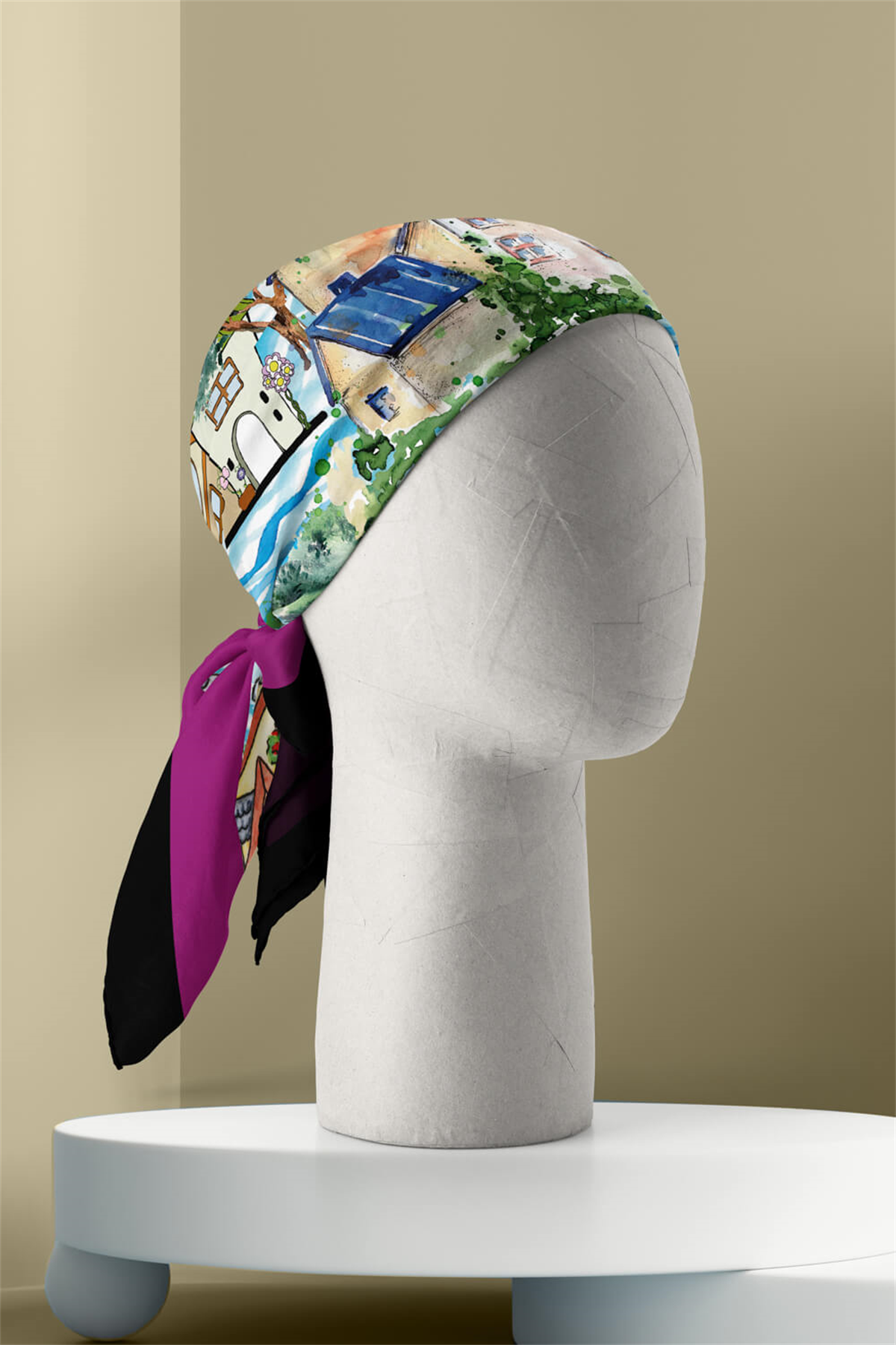 D61 Kadın Mor Açık Mavi Casa Desenli 50x50 Bandana HYL DG01150-22