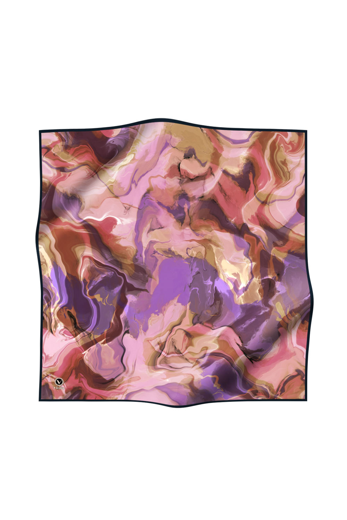 Twill Batik Desenli Mor Renkli 90x90 Eşarp (İpek İçermez) Kenar Dikiş Şekli El Dikişli