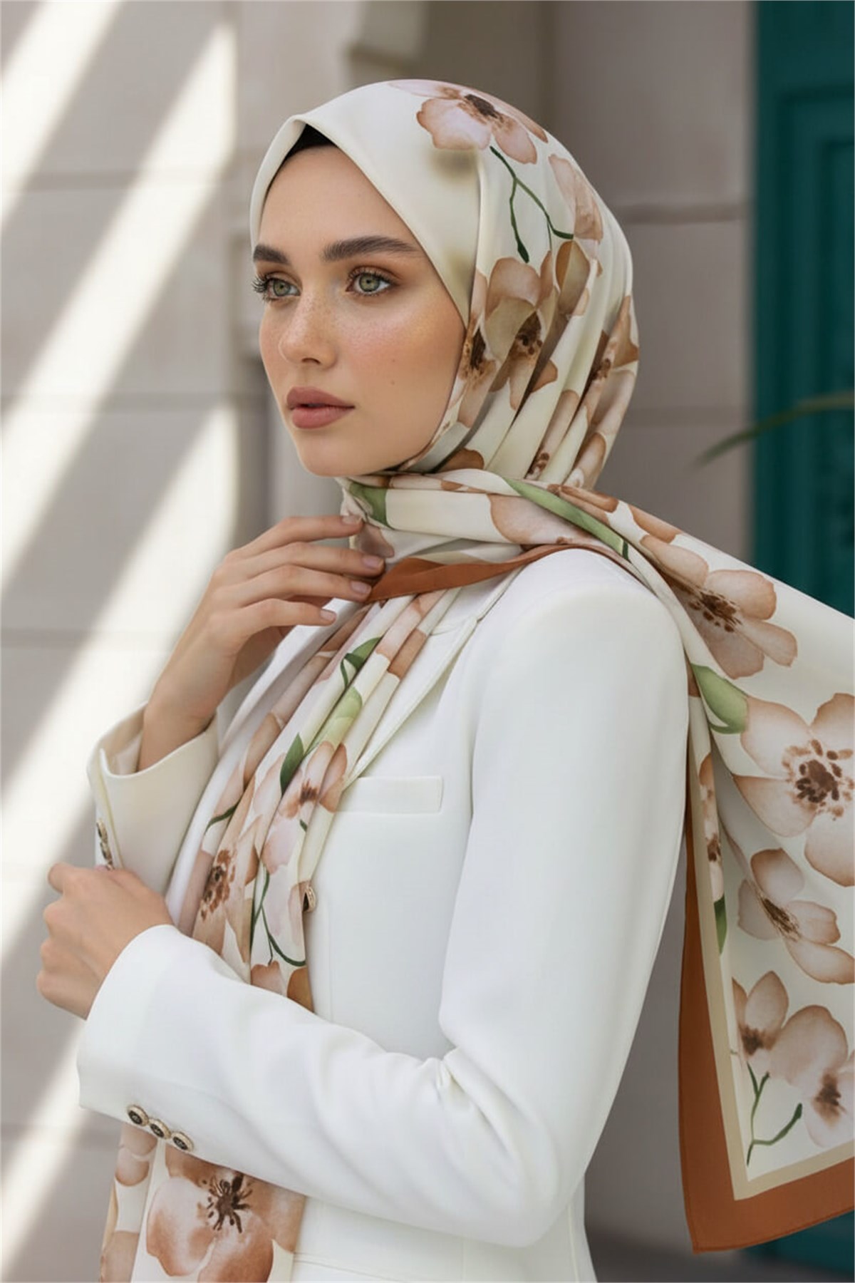 KREP ÇİÇEK DESENLİ TABA RENKLİ 75X195 KIRIŞMAZ ŞAL