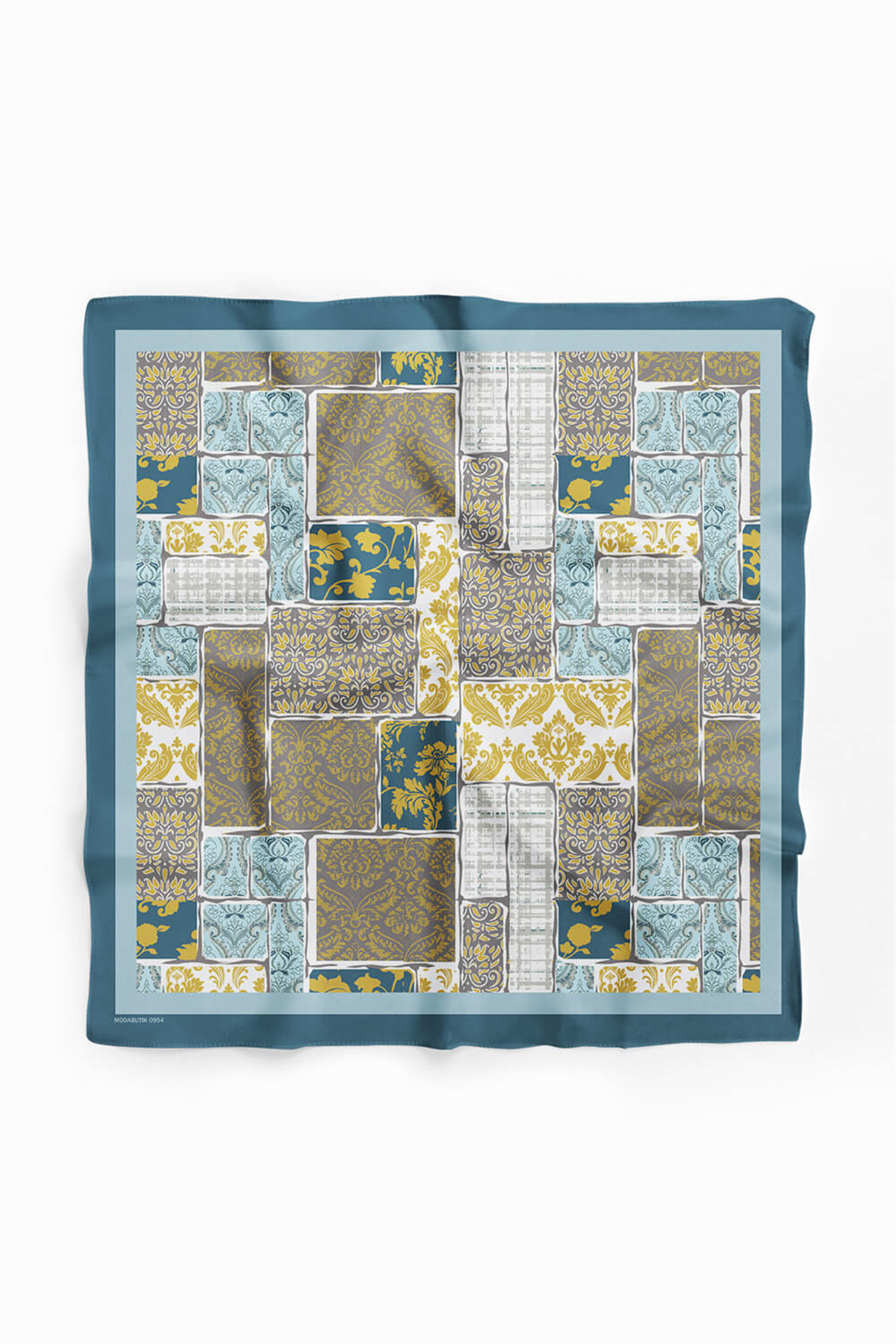 D55 Kadın Hardal Açık Mavi Field Desenli 50x50 Bandana