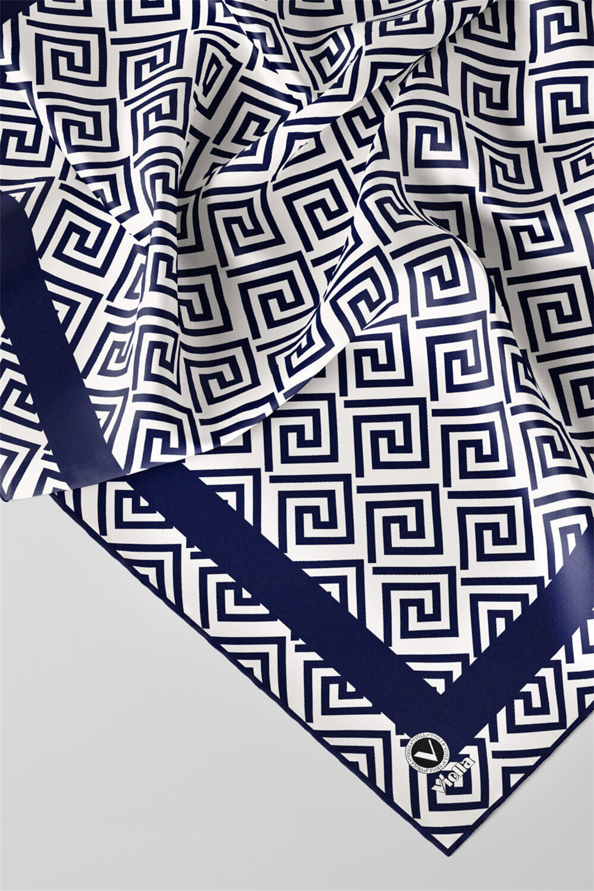 Twill Minimalist Desenli Lacivert Renkli 90x90 Eşarp (İpek İçermez) Kenar Dikiş Şekli El Dikişli