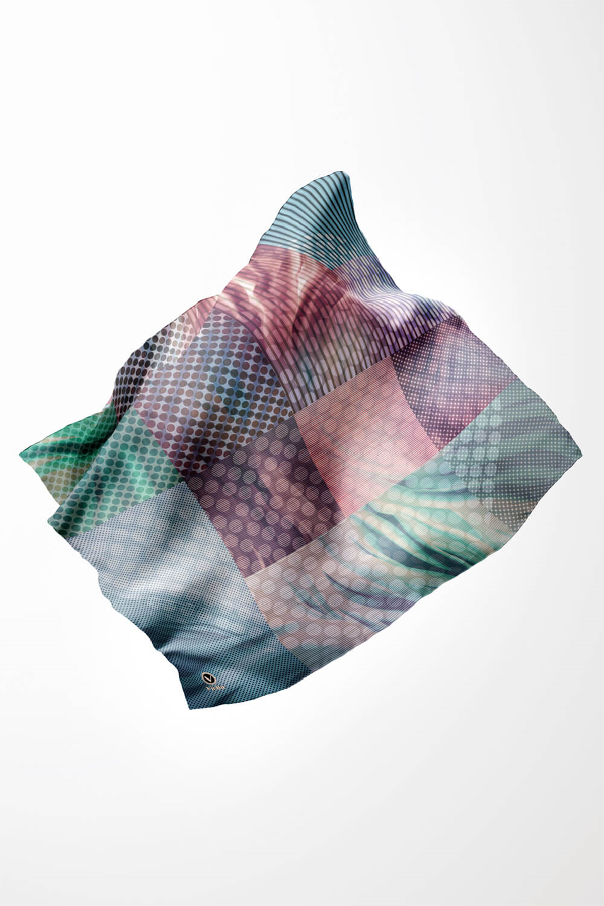 Twill Geometrik Petrol Yeşili Renkli 90x90 Eşarp (İpek İçermez) Kenar Dikiş Şekli El Dikişli