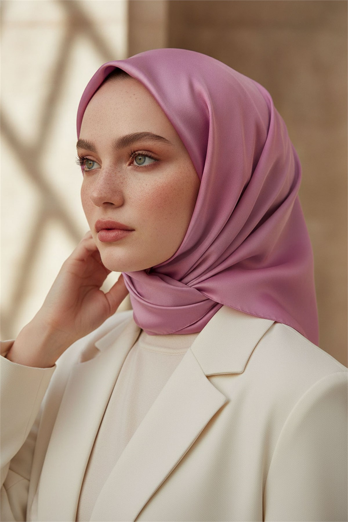 Viskon Twill İpek Eşarp 90x90 Pembe Düz Renk Az Hatalı El Dikişli Kadın Eşarp