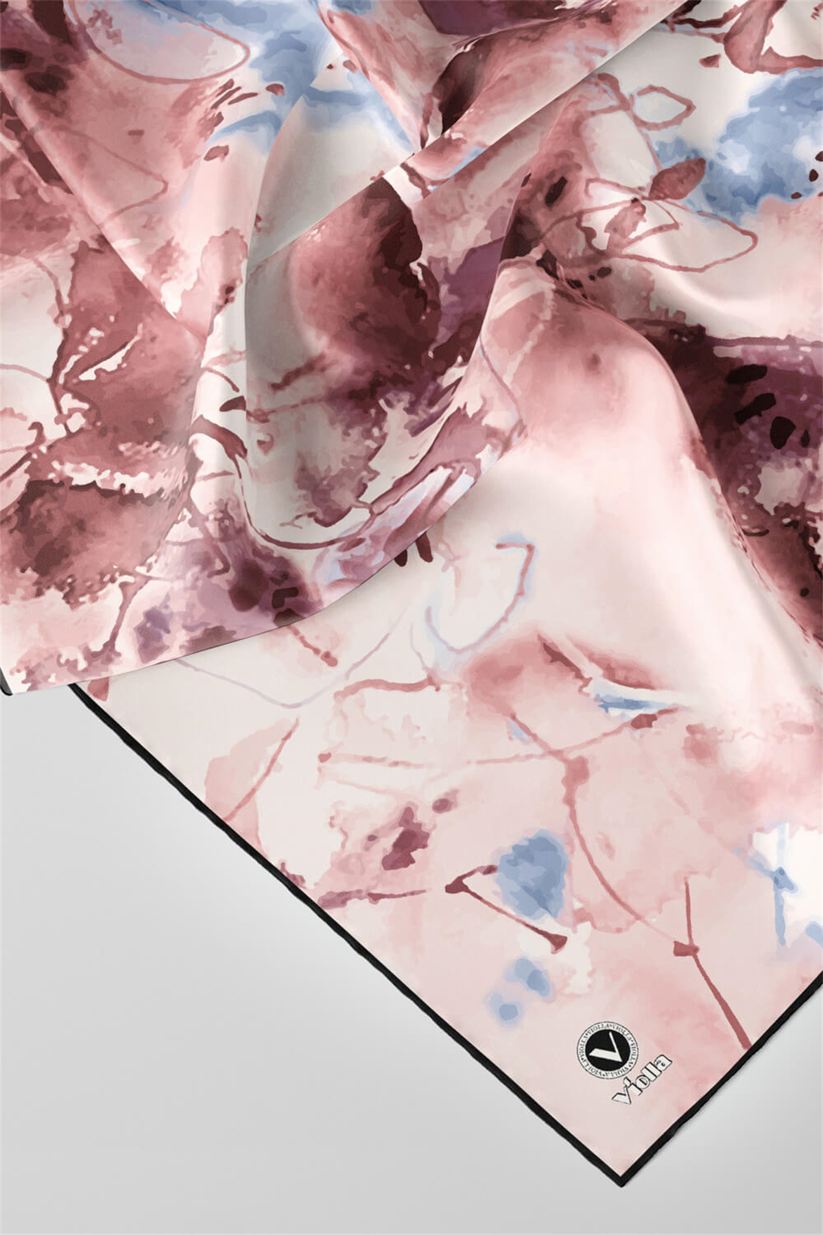 Twill Batik Çiçek Desenli Pudra Renkli 90x90 Eşarp (İpek İçermez) Kenar Dikiş Şekli El Dikişli