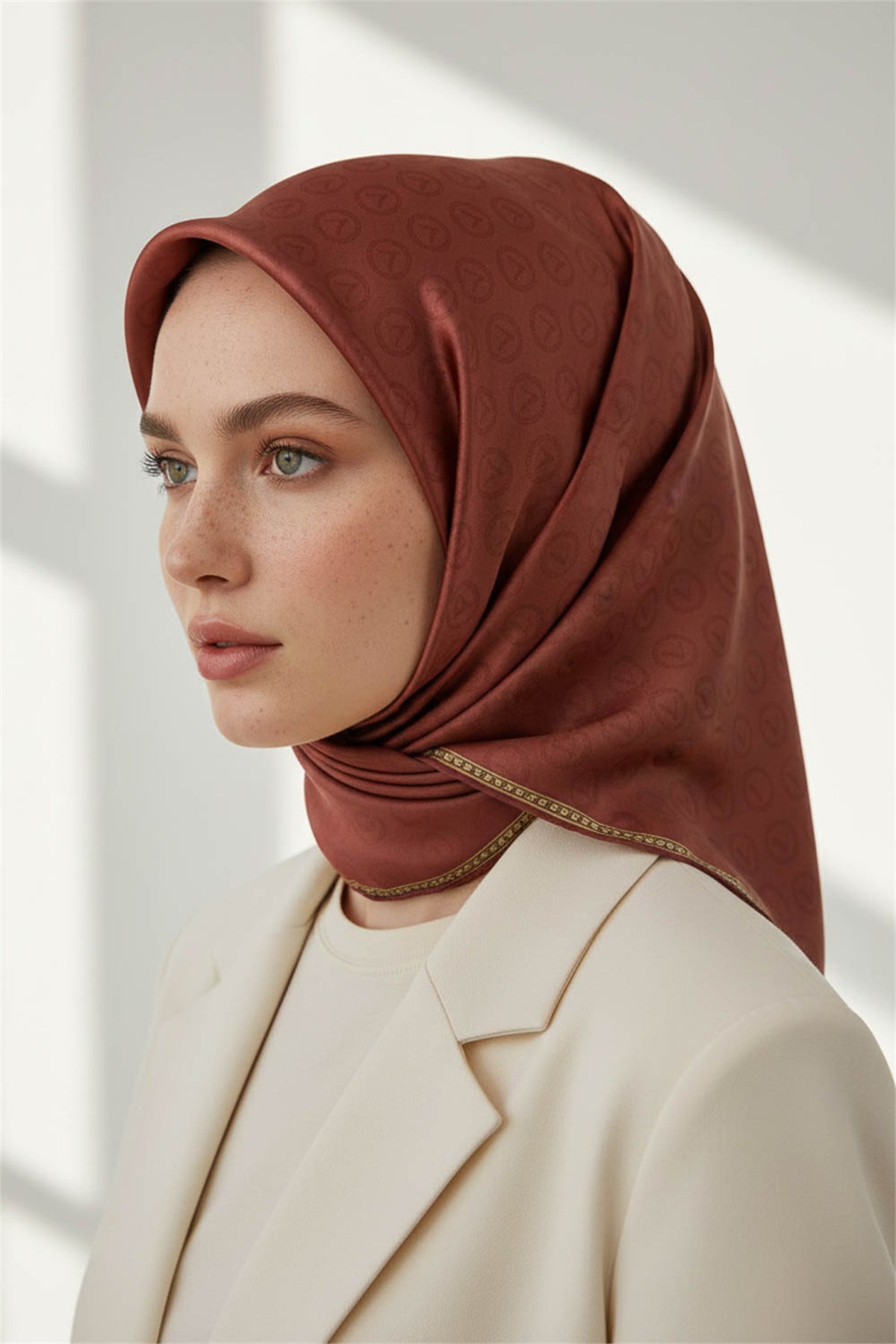 Rayon Degra Desenli Taba Renkli 90x90 Dikim Şekli : El Dikişi Eşarp (İpek İçermez) Kenar Dikiş Şekli El Dikişli