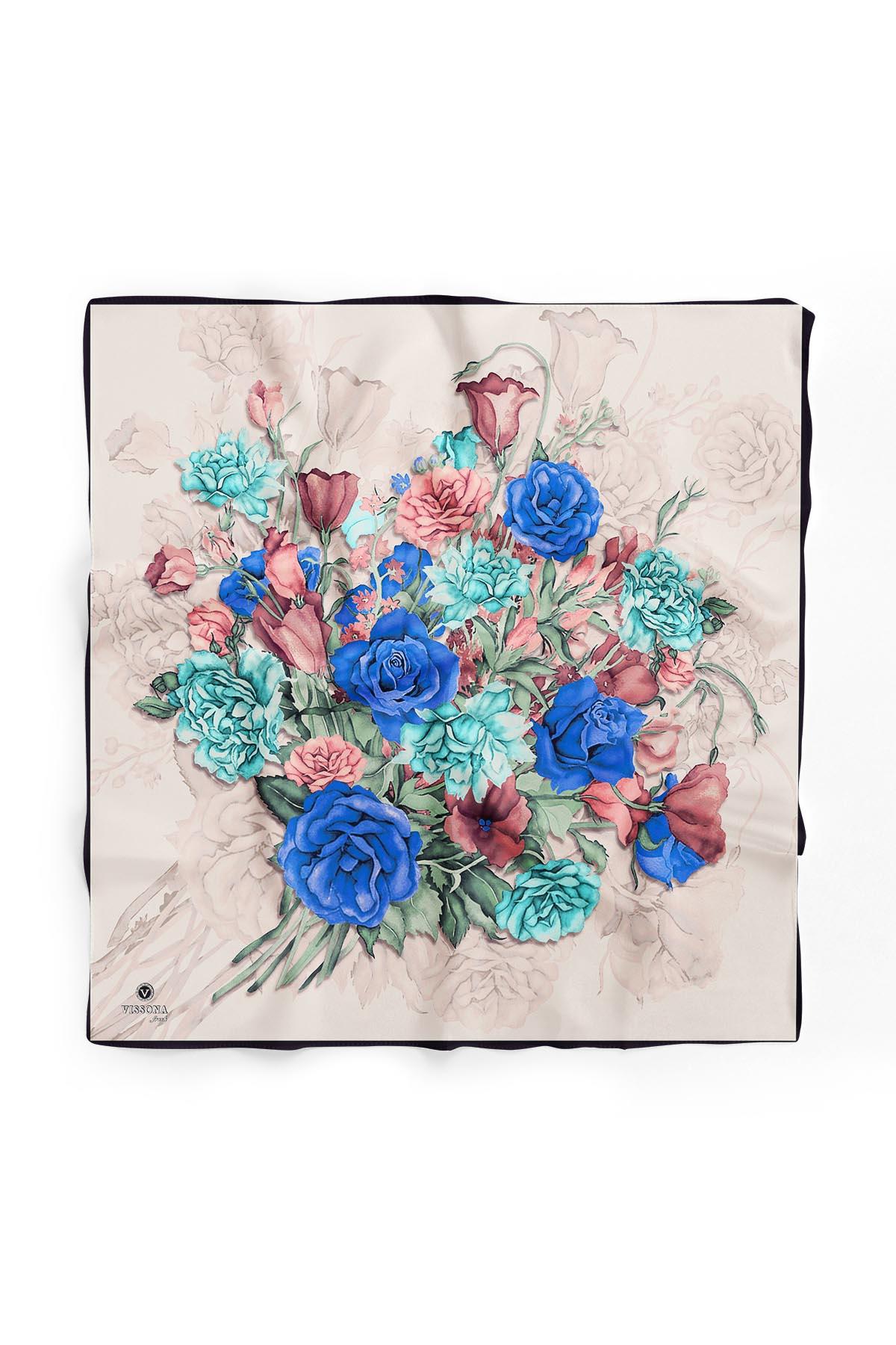 %100 İpek Kadın Desenli Bandana 80x80