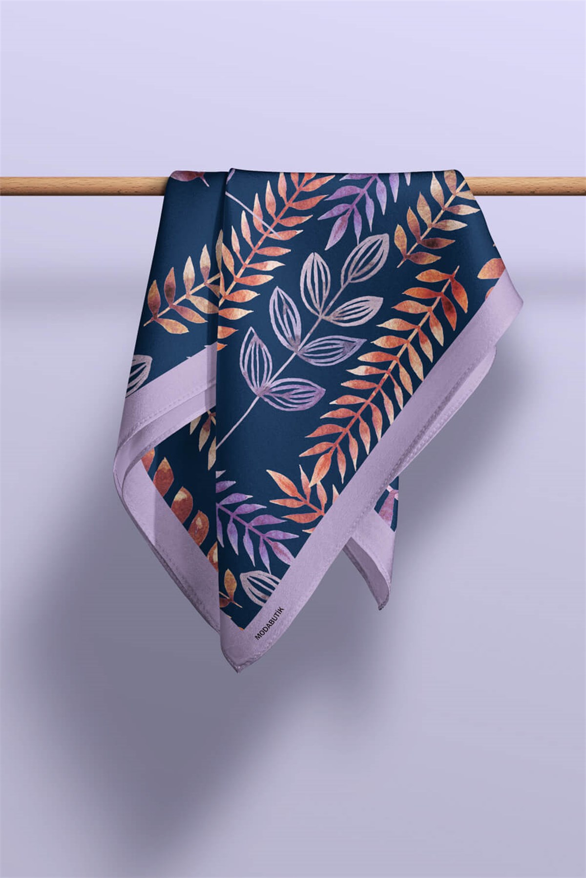 Violla Y82 Kadın Yaprak Desenli Bandana 50x50 Mavi DG0465-22