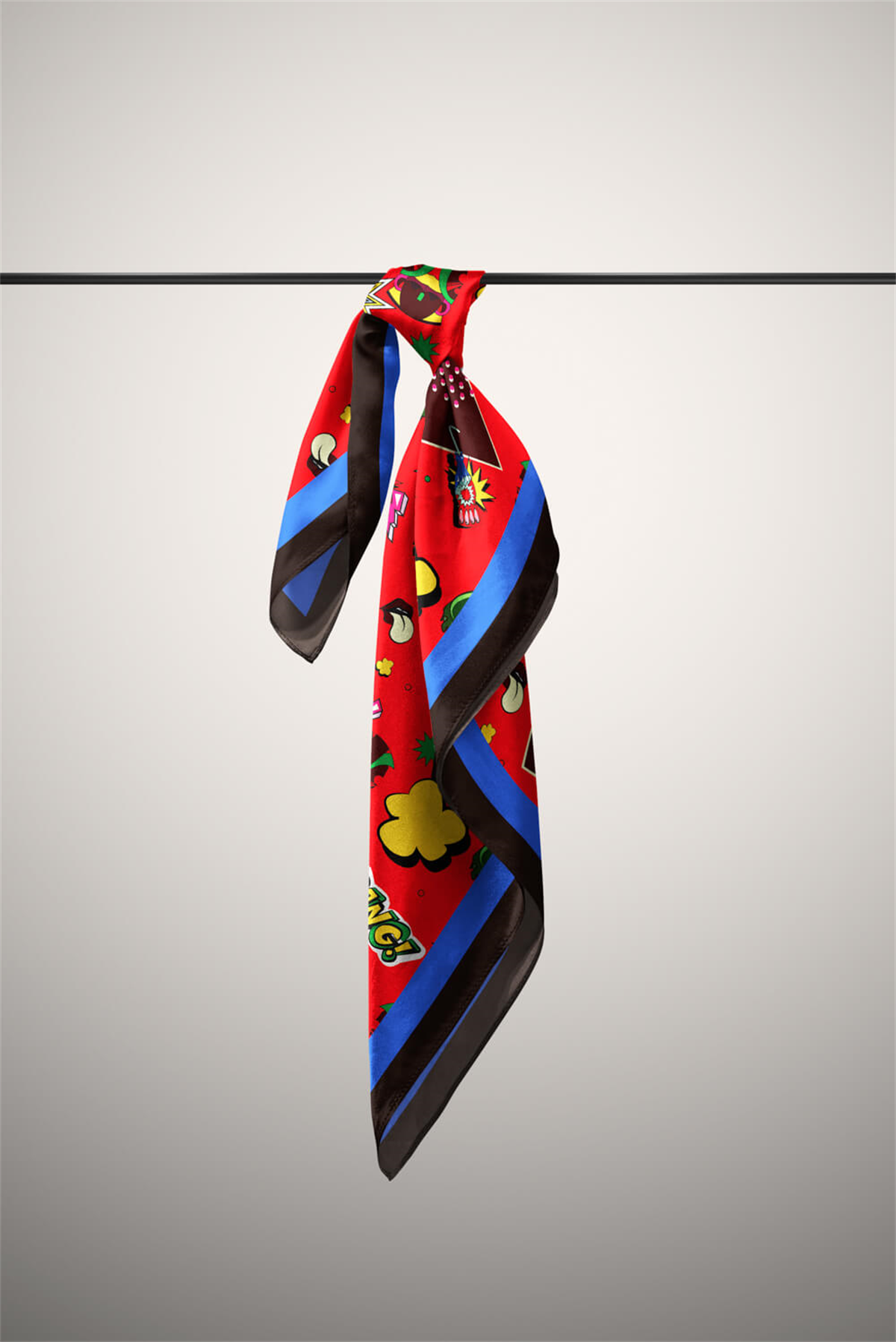 Kadın Kırmızı Mavi   Cover Desenli 50x50 Bandana - DG0998