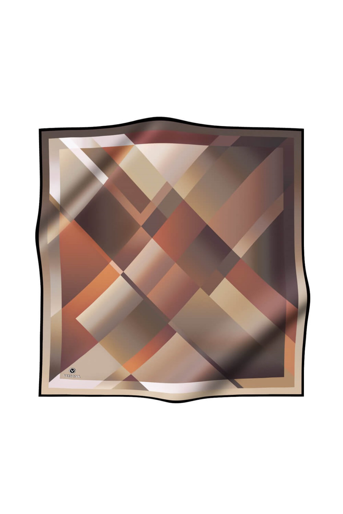 %100 Twill İpek Geometrik Desenli Kahverengi - Taba Renkli 90x90 Eşarp Dikim Şekli : El Dikişi