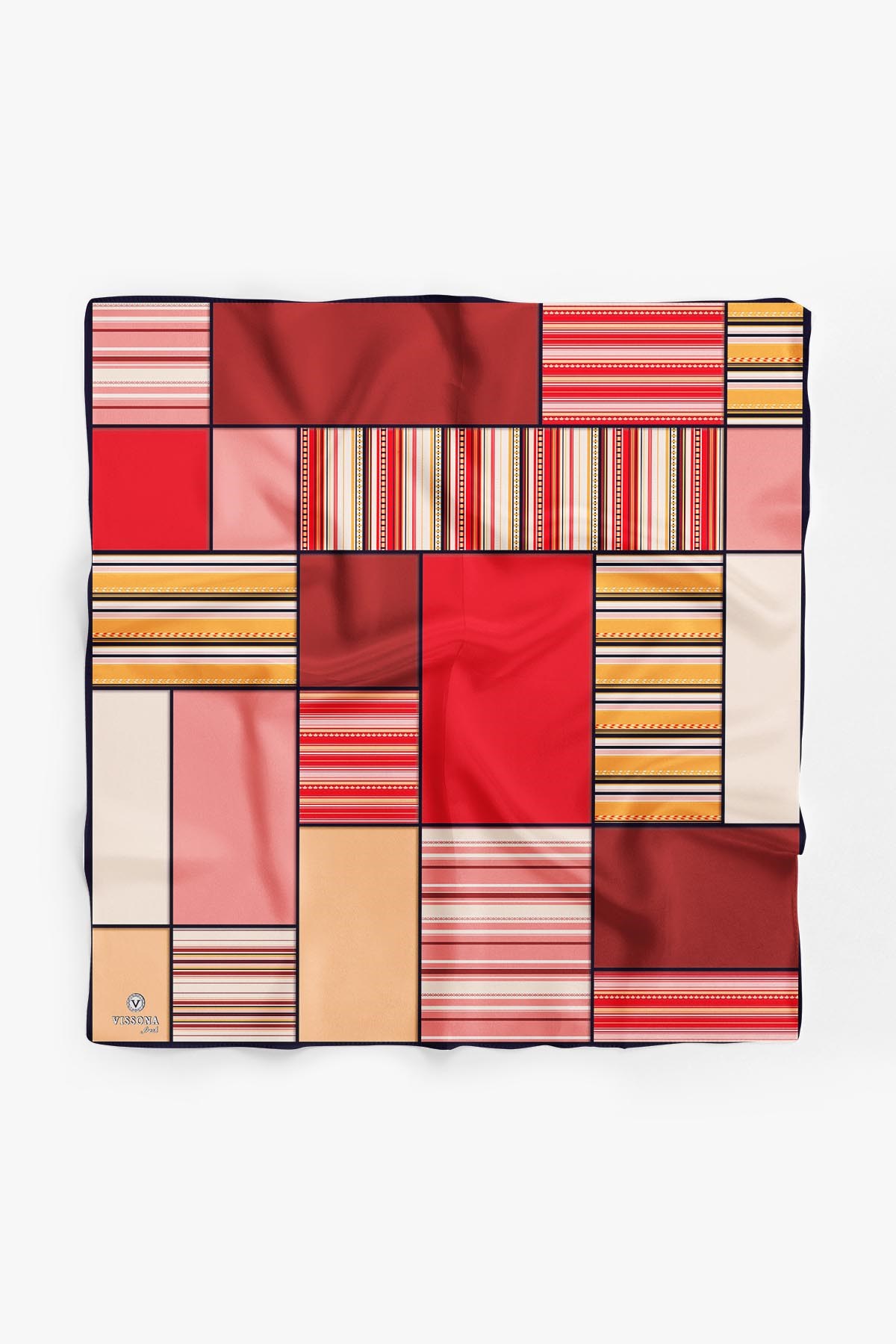 %100 İpek Kadın Geometrik Desenli Bandana 80x80