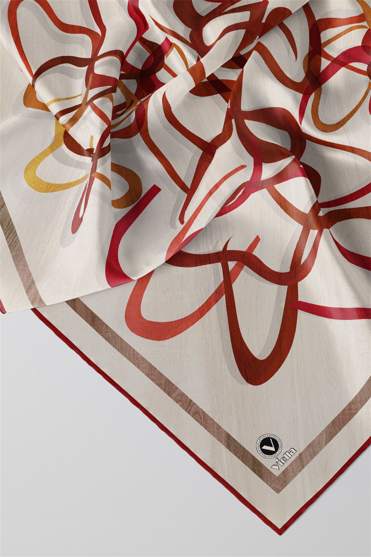 Twill Çizgili Geometrik Desenli Bordo Renkli 90x90 Eşarp (İpek İçermez) Kenar Dikiş Şekli El Dikişli