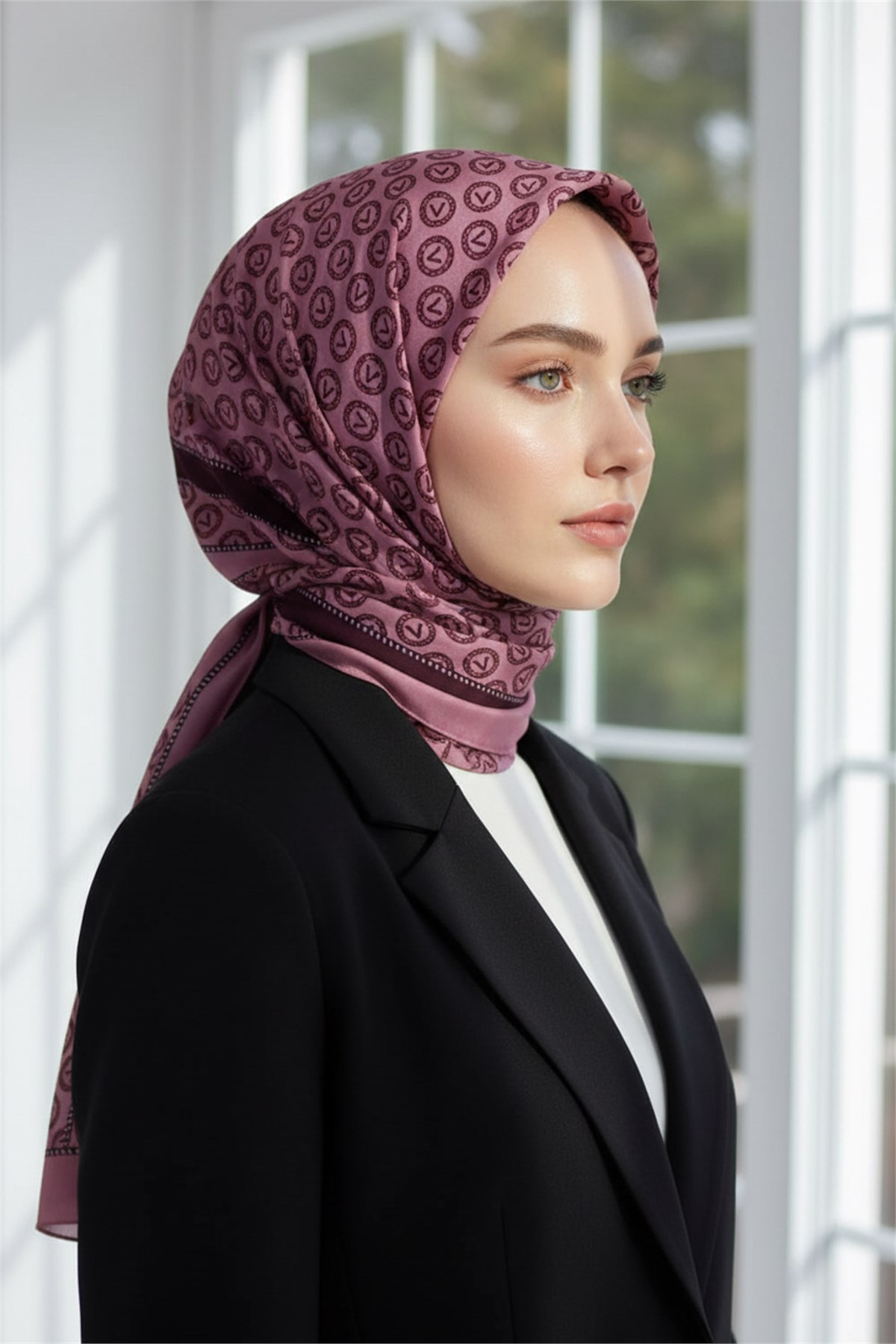 KREP DEGRADELİ MONOGRAM DESENLİ PUDRA RENKLİ 75X195 KIRIŞMAZ ŞAL