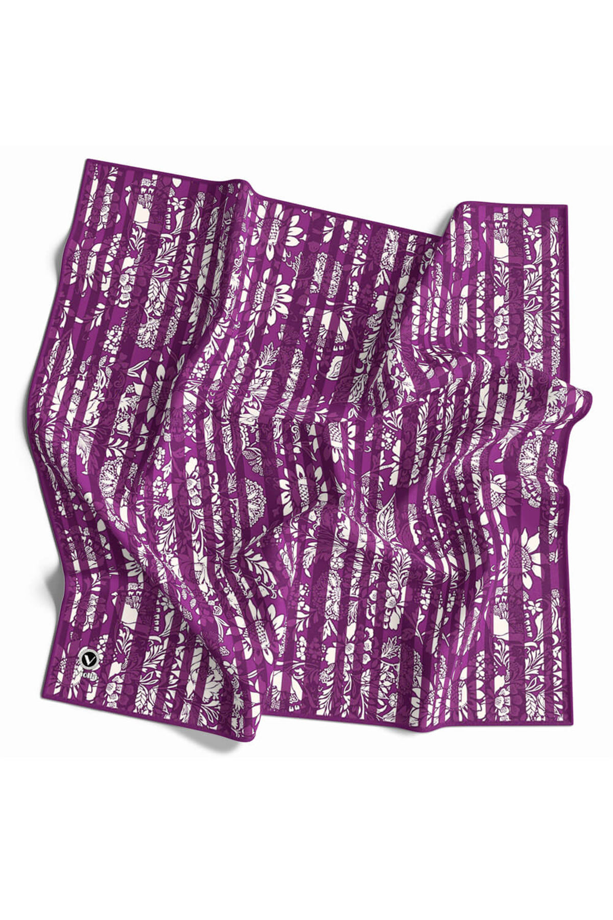 Twill Batik Şal Desenli Mürdüm Renkli 90x90 Eşarp (İpek İçermez) Kenar Dikiş Şekli El Dikişli