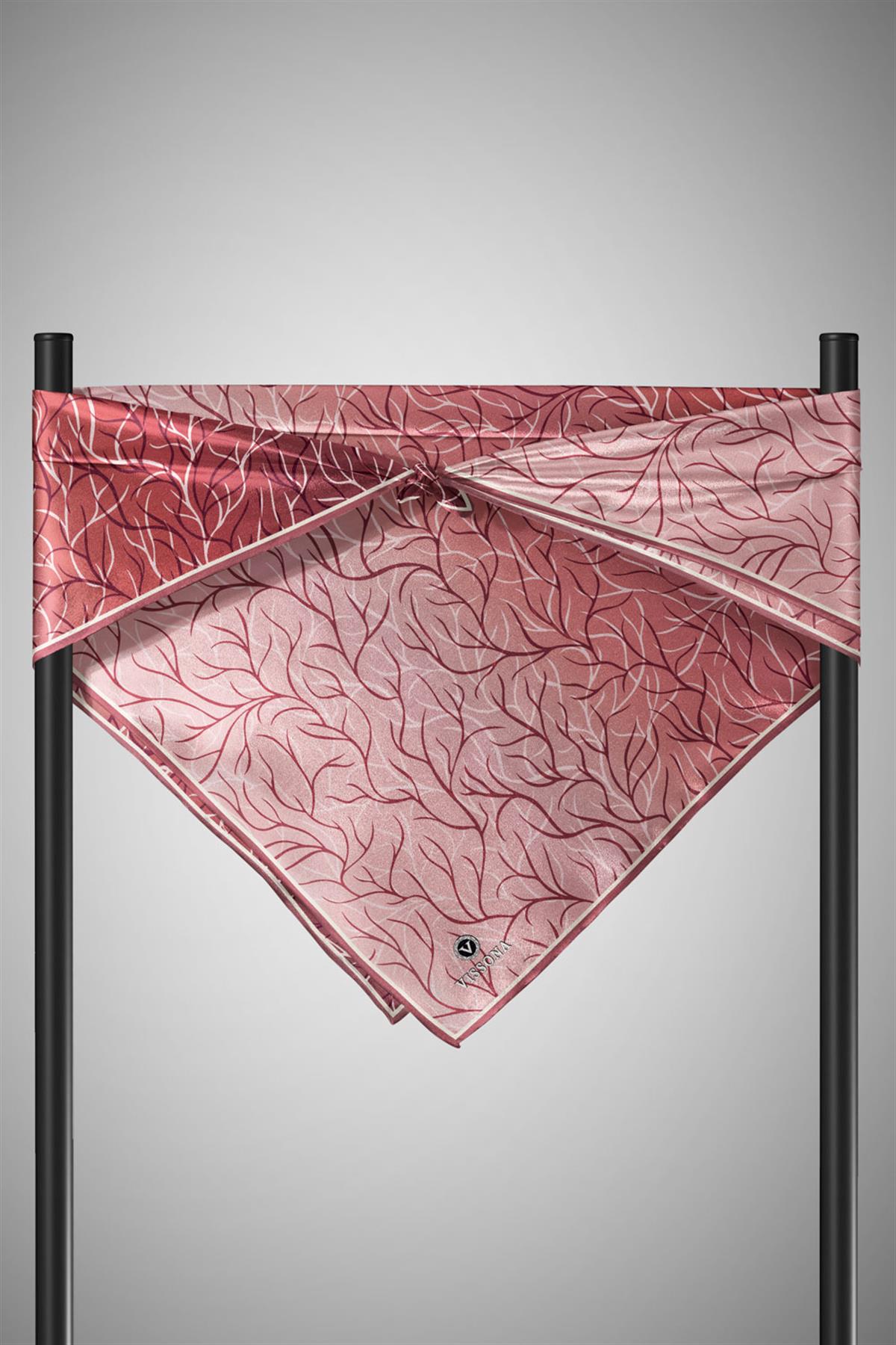 %100 Twill İpek Degrade Desenli Gül Kurusu Renkli 90x90 Eşarp Dikim Şekli : El Dikişi