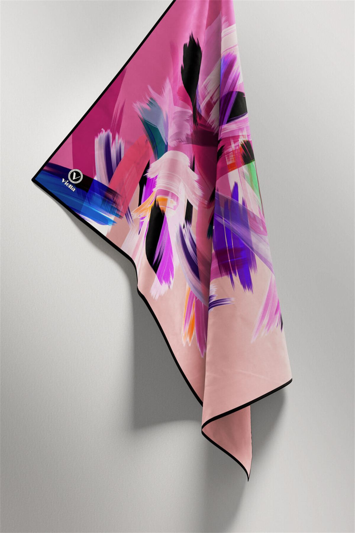Twill Fırça Desenli Pembe Renkli 90x90 Eşarp (İpek İçermez) Kenar Dikiş Şekli El Dikişli