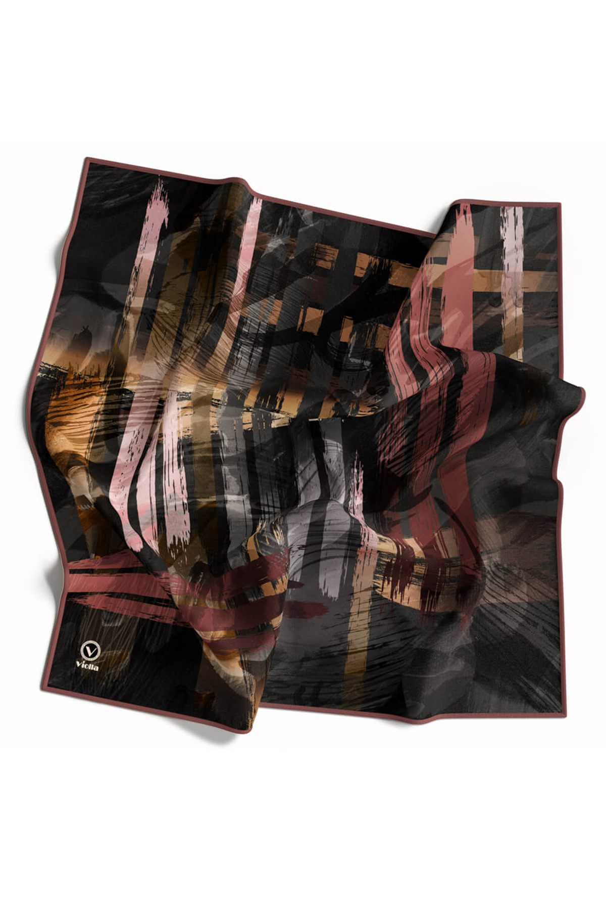 Rayon Fırça Darbeli Batik Desenli Pudra Renkli 90x90 Eşarp (İpek İçermez) Dikim Şekli : El Dikişi