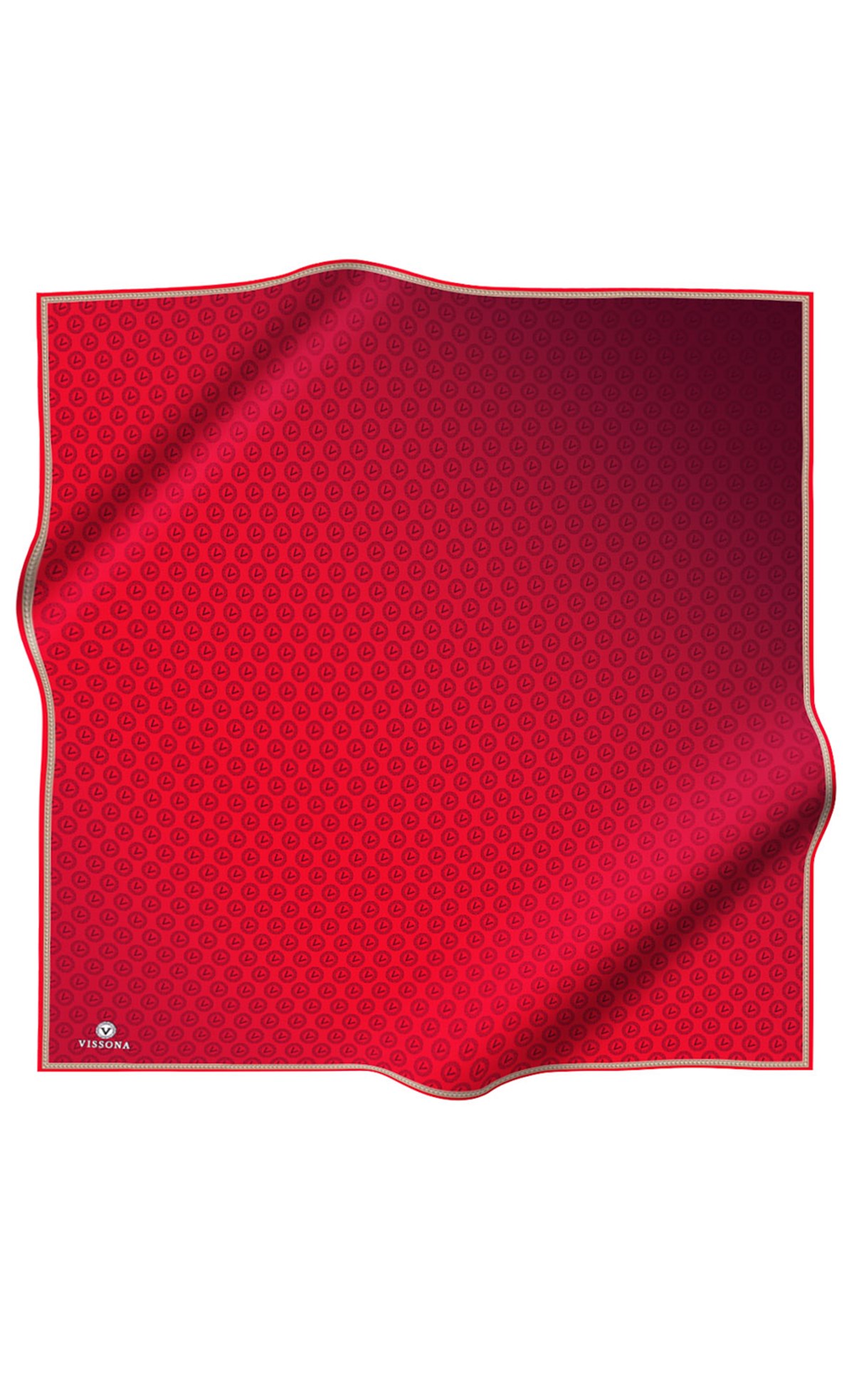 %100 Twill İpek Monogram Desenli Kırmızı Renkli 90x90 Eşarp Dikim Şekli : El Dikişi