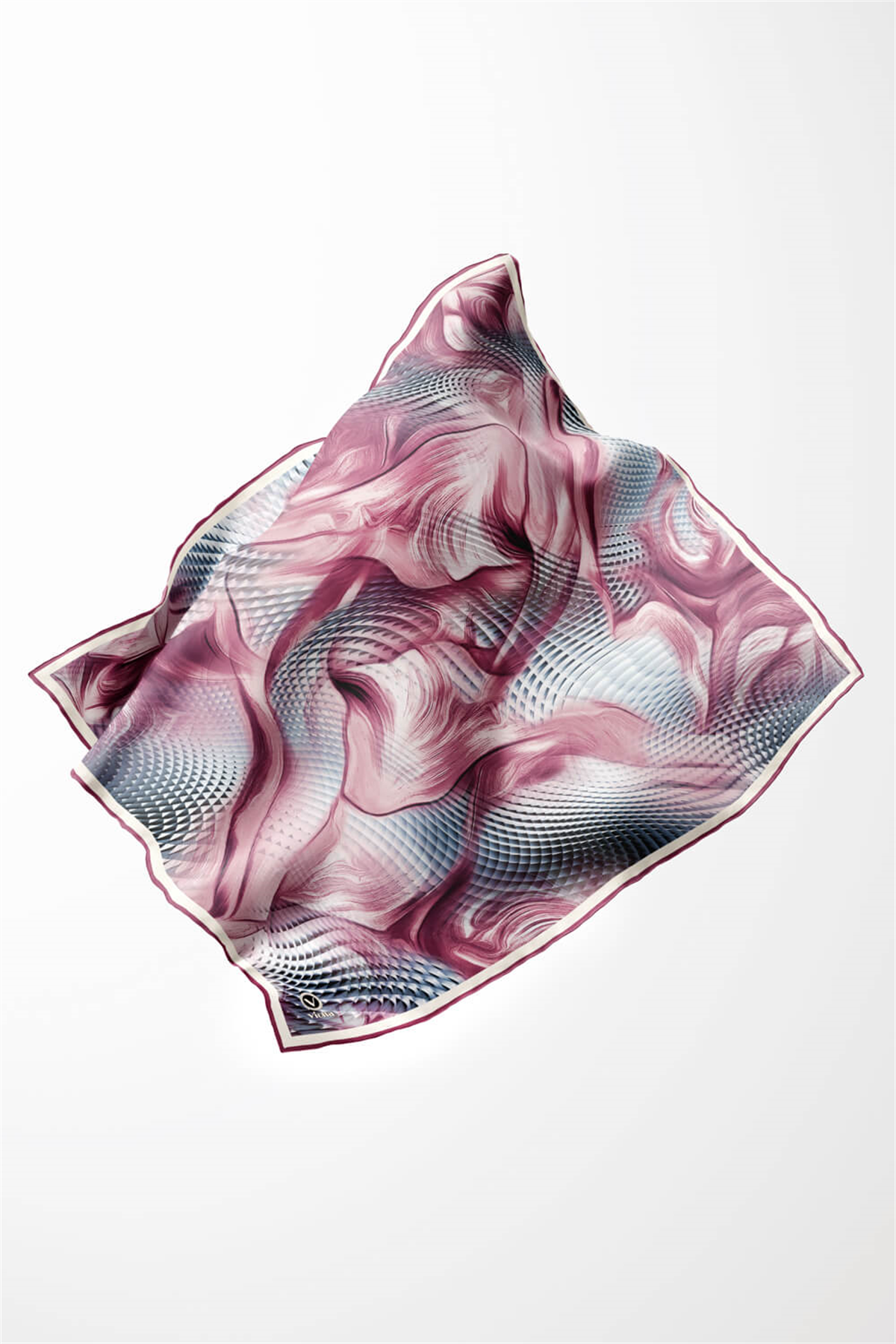 Twill Geometrik Ve Dalga Desenli Pembe Renkli 90x90 Eşarp (İpek İçermez) Dikim Şekli : El Dikişi