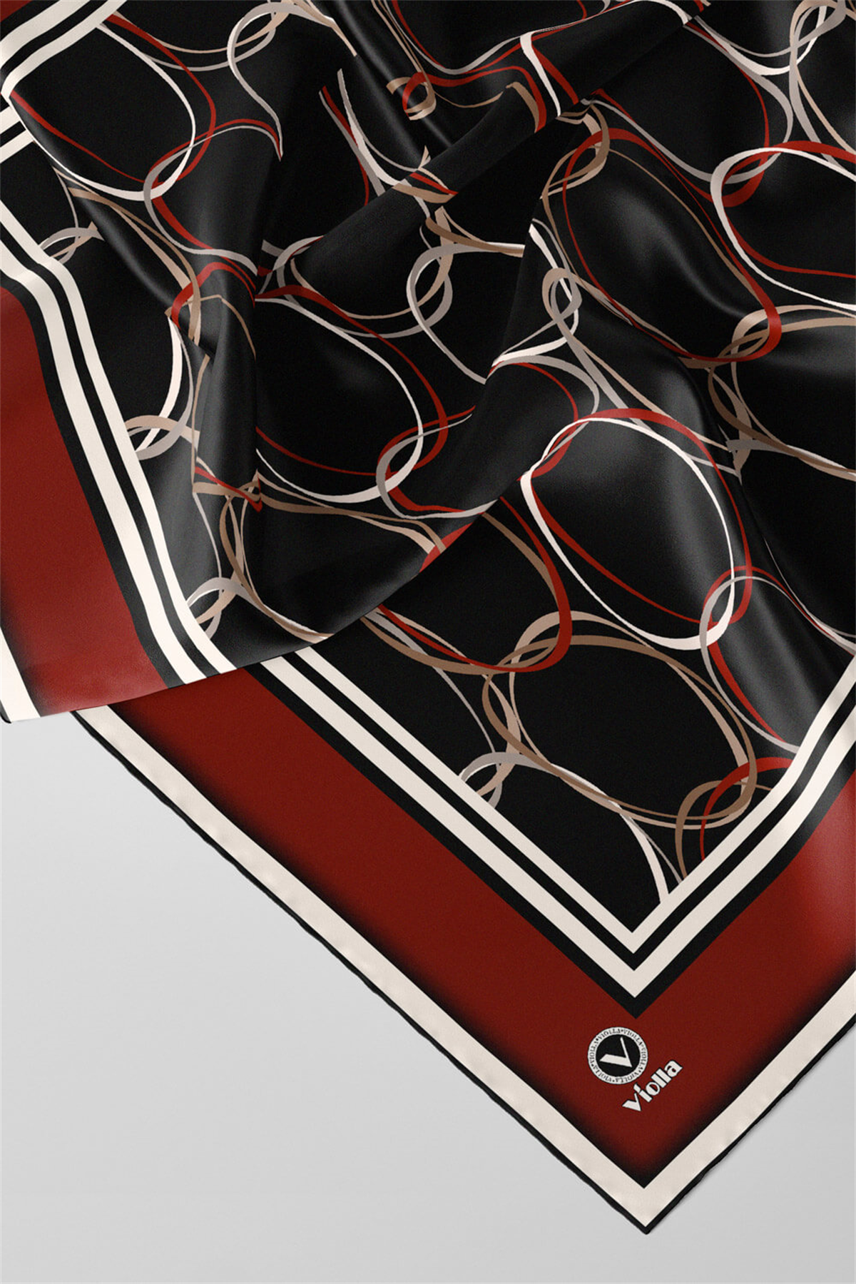 Twill Halka Desenli Bordo Renkli 90x90 Eşarp (İpek İçermez) Kenar Dikiş Şekli El Dikişli