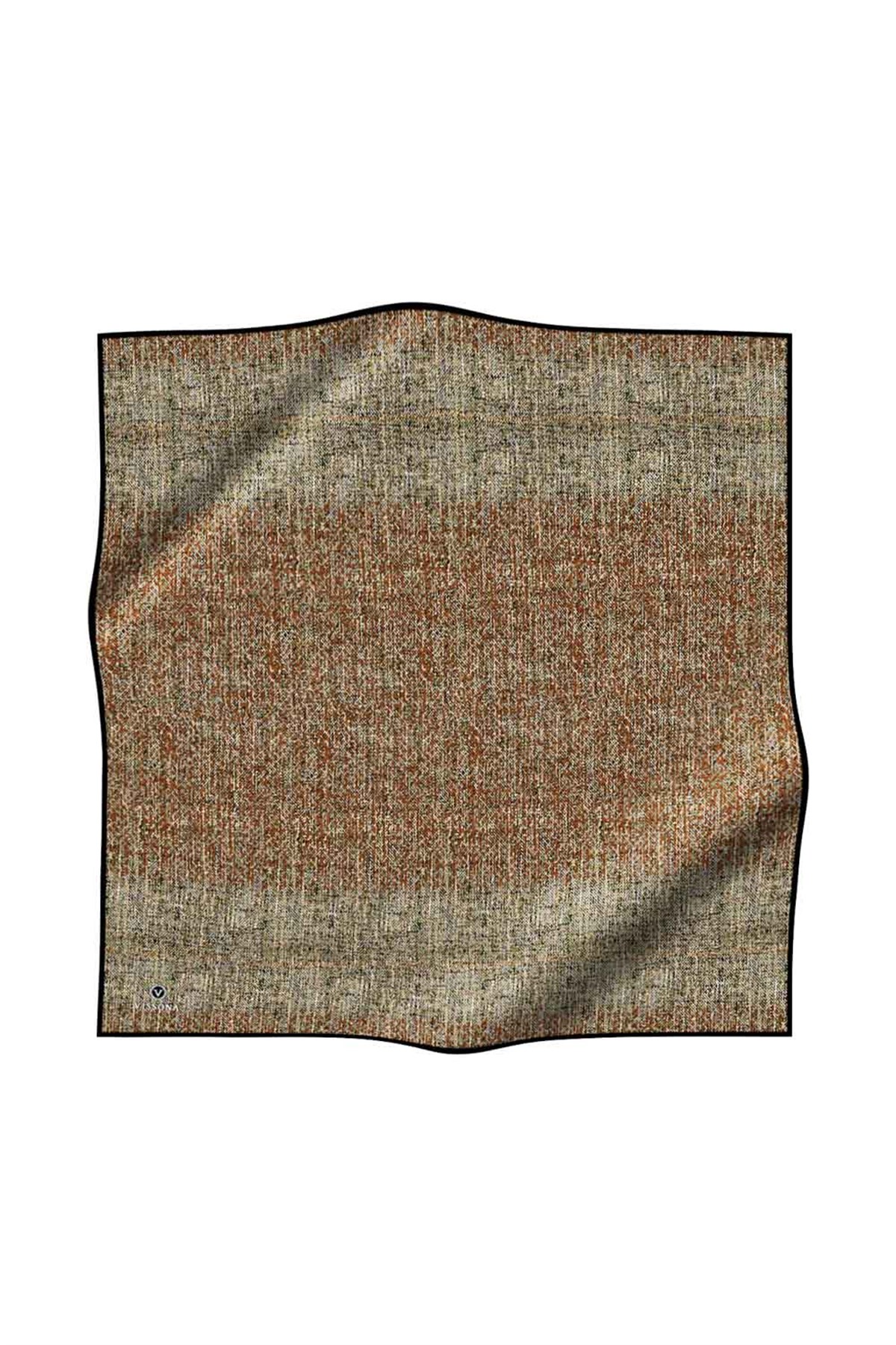 %100 Twill İpek Dokulu Desen Kahverengi - Fıstık Yeşili Renkli 90x90 Eşarp Kenar Dikiş Şekli El Dikişli