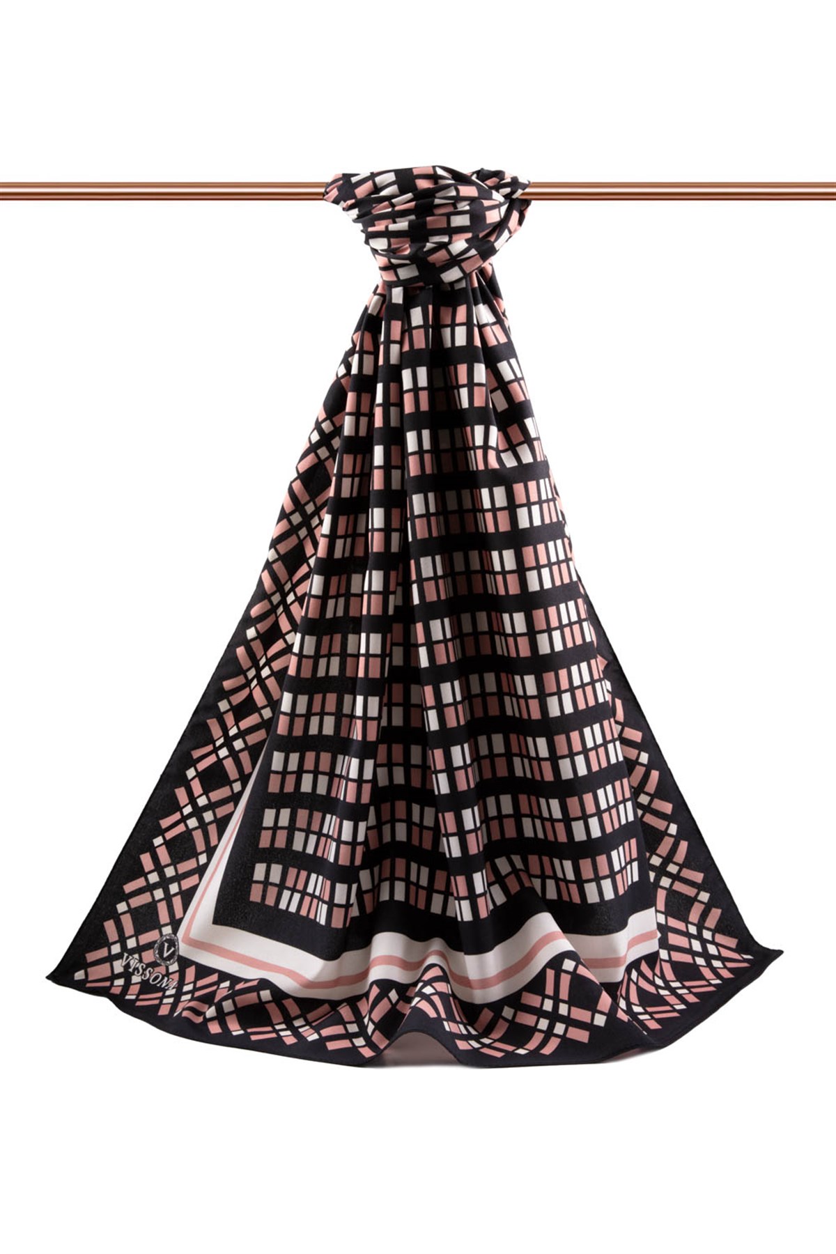 KREP KARE DESENLİ PUDRA RENKLİ 75X195 KIRIŞMAZ ŞAL