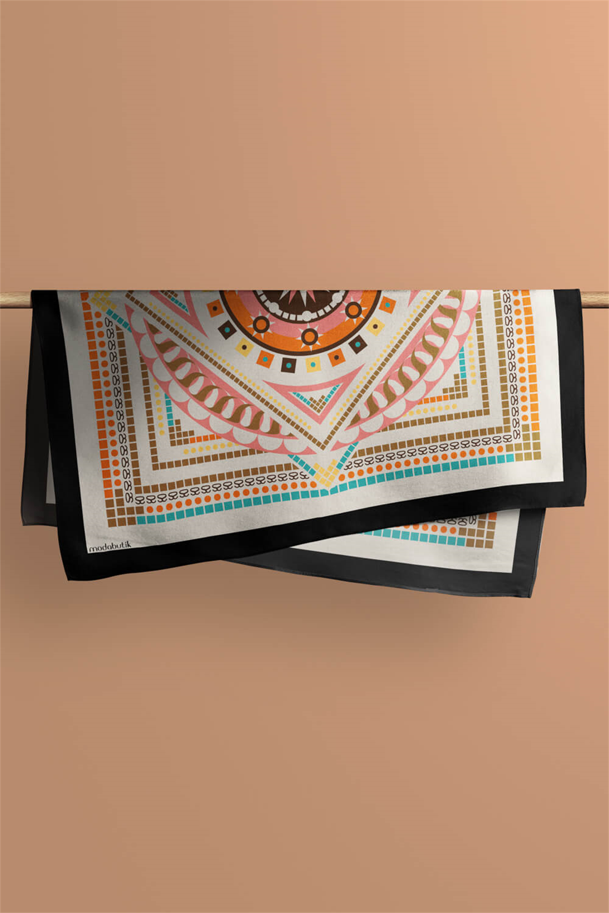 G32 Kadın Pembe Turuncu Siyon Desenli 50x50 Bandana