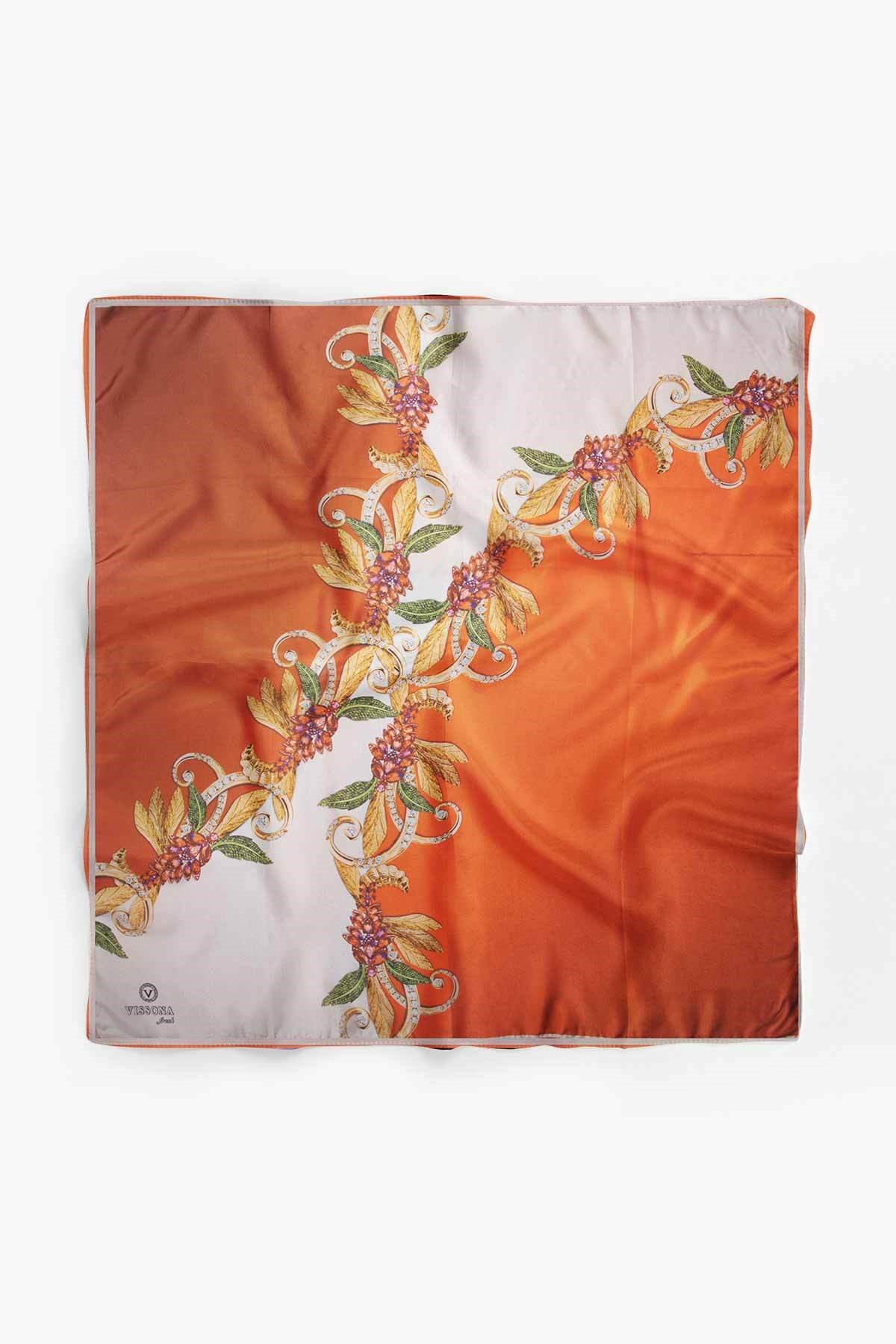 %100 İpek Kadın Desenli Bandana 80x80