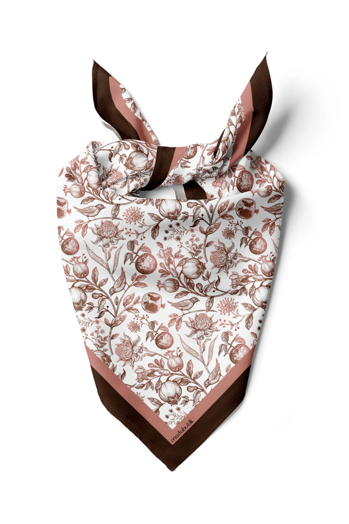 F94 Kadın Kahverengi Burgeon Desenli 50x50 Bandana HYL DG0942-22