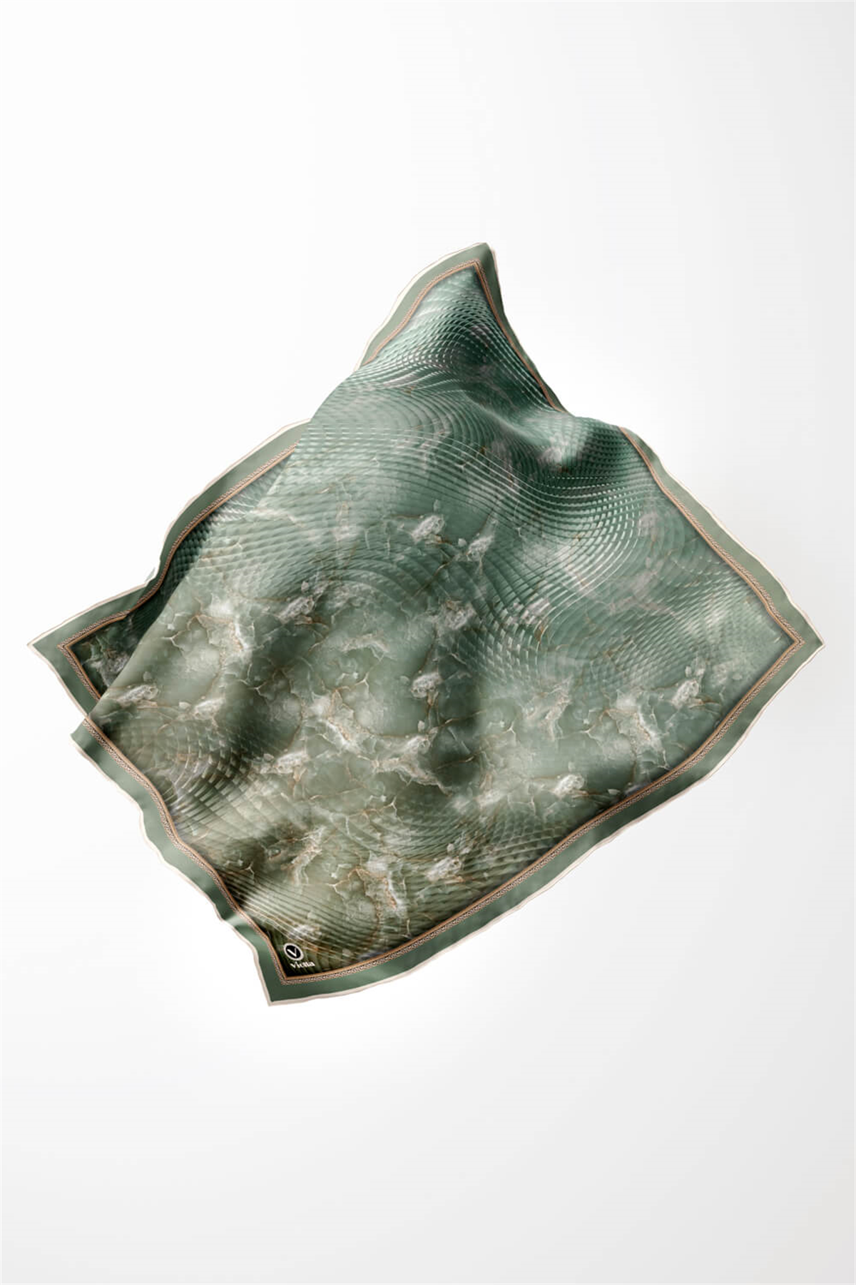 Twill Batik Desenli Mint Yeşili Renkli 90x90 Eşarp (İpek İçermez) Kenar Dikiş Şekli El Dikişli