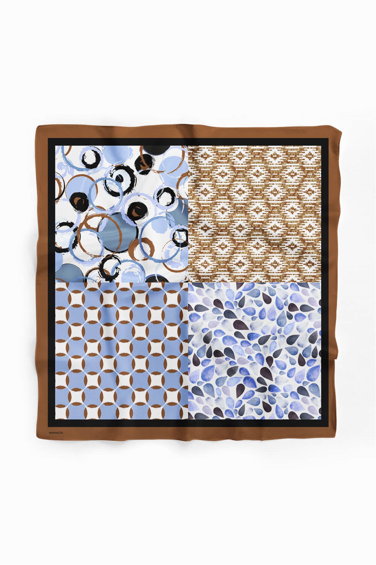 Violla E39 Kadın Etnik Patchwork Desenli Bandana 50x50 Mavi DG0204-22