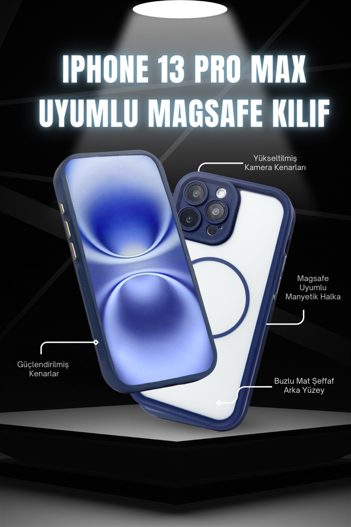 iPhone 13 Pro Max Uyumlu Kamera Korumalı Magsafe Wireless Şarj Özellikli Mat Silikon Lacivert renkli Silikon Telefon Kılıfı
