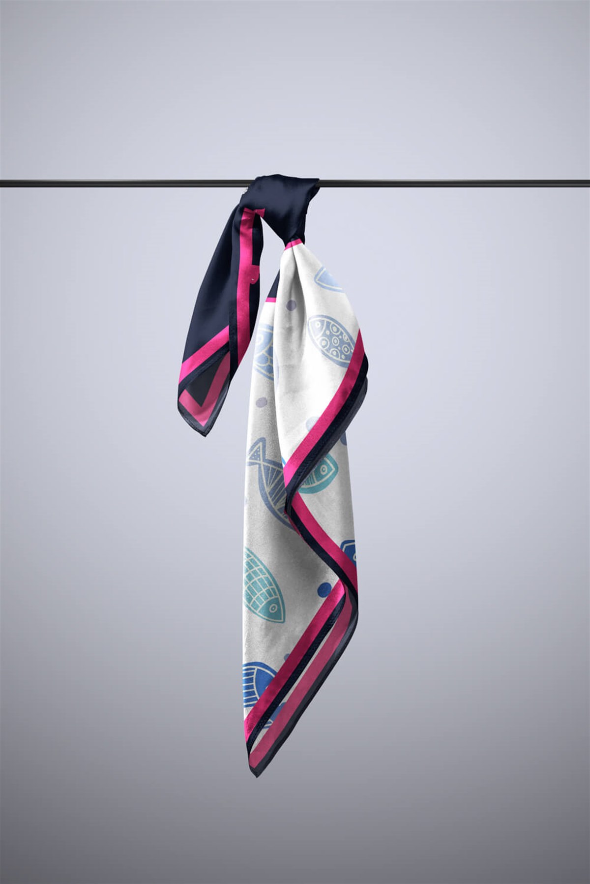 Vissona Balık Desenli İpek Bandana