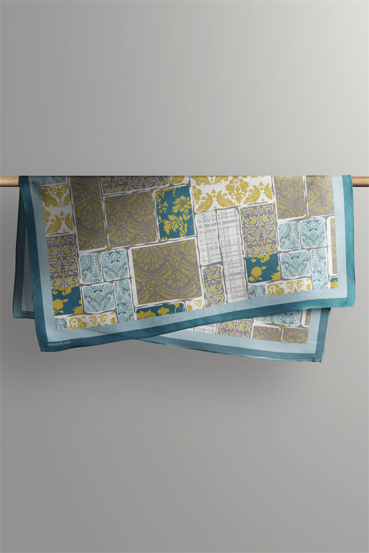 D55 Kadın Hardal Açık Mavi Field Desenli 50x50 Bandana