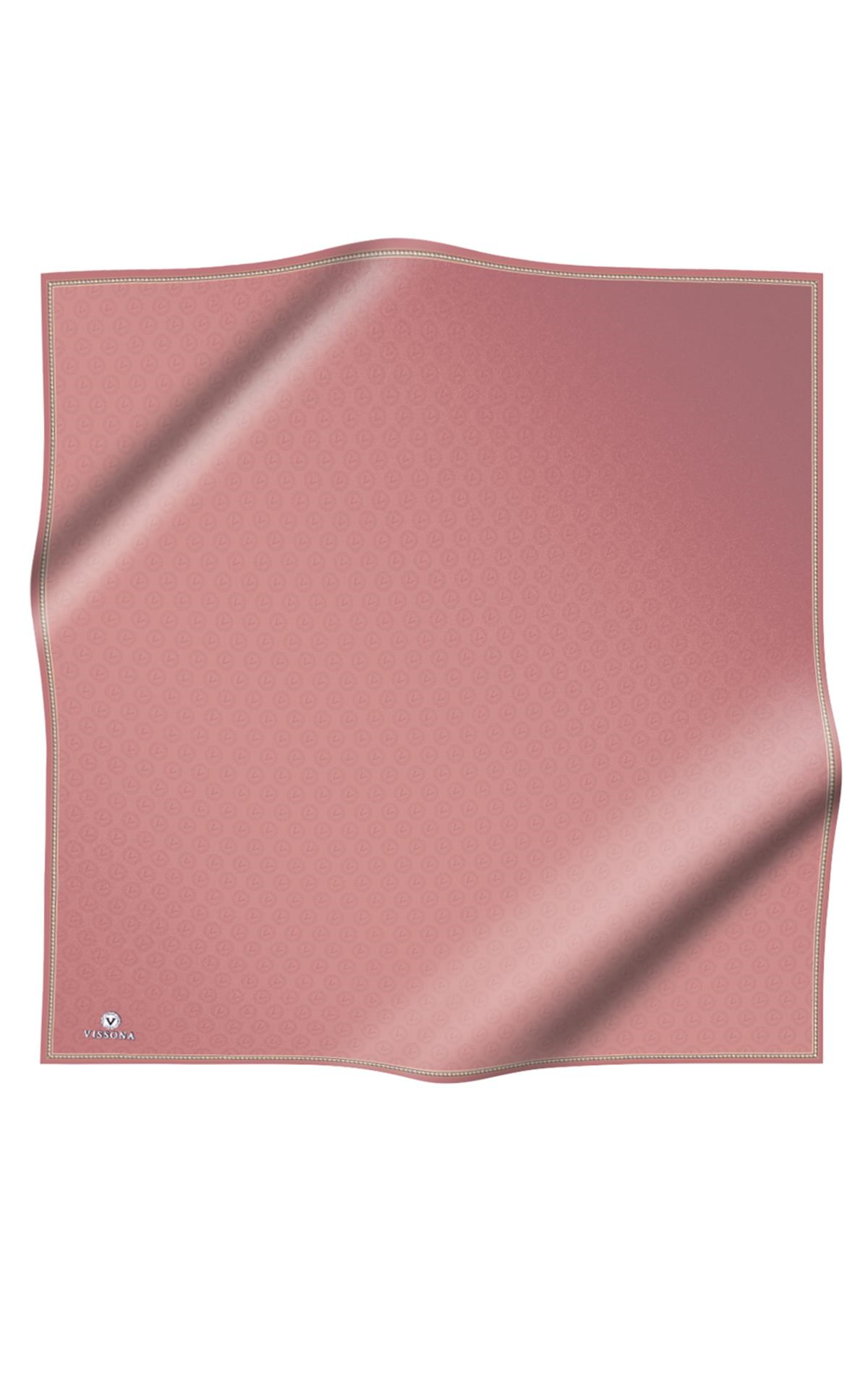 % 57 İPEK % 43 VİSKON Twill İpek Monogram Desenli Gül Kurusu Renkli 90x90 Eşarp Dikim Şekli : El Dikişi