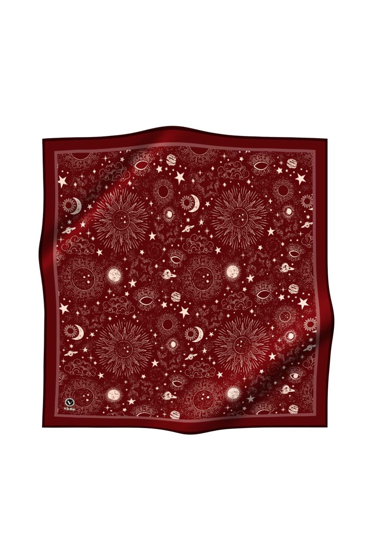 Twill Galaksi Desenli Bordo Renkli 90x90 Eşarp (İpek İçermez) Dikim Şekli : El Dikişi