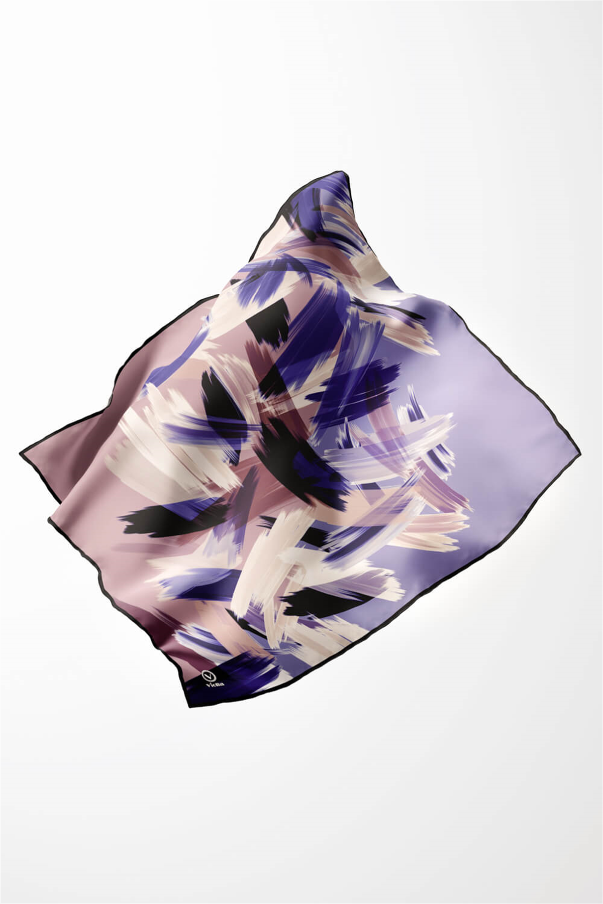 Twill Fırça Desenli Lila Renkli 90x90 Eşarp (İpek İçermez) Kenar Dikiş Şekli El Dikişli