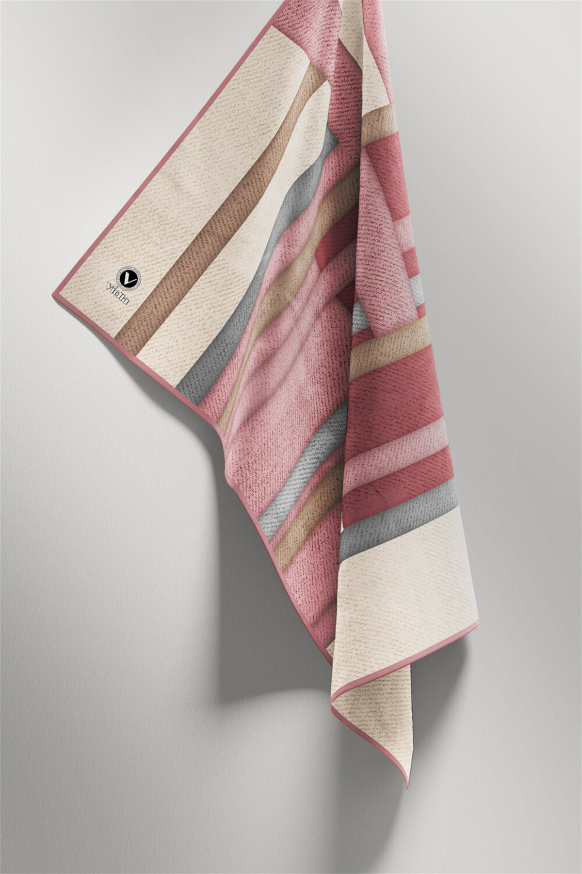 Twill Renkli Şerit Desenli Pudra Renkli 90x90 Eşarp (İpek İçermez) Kenar Dikiş Şekli El Dikişli