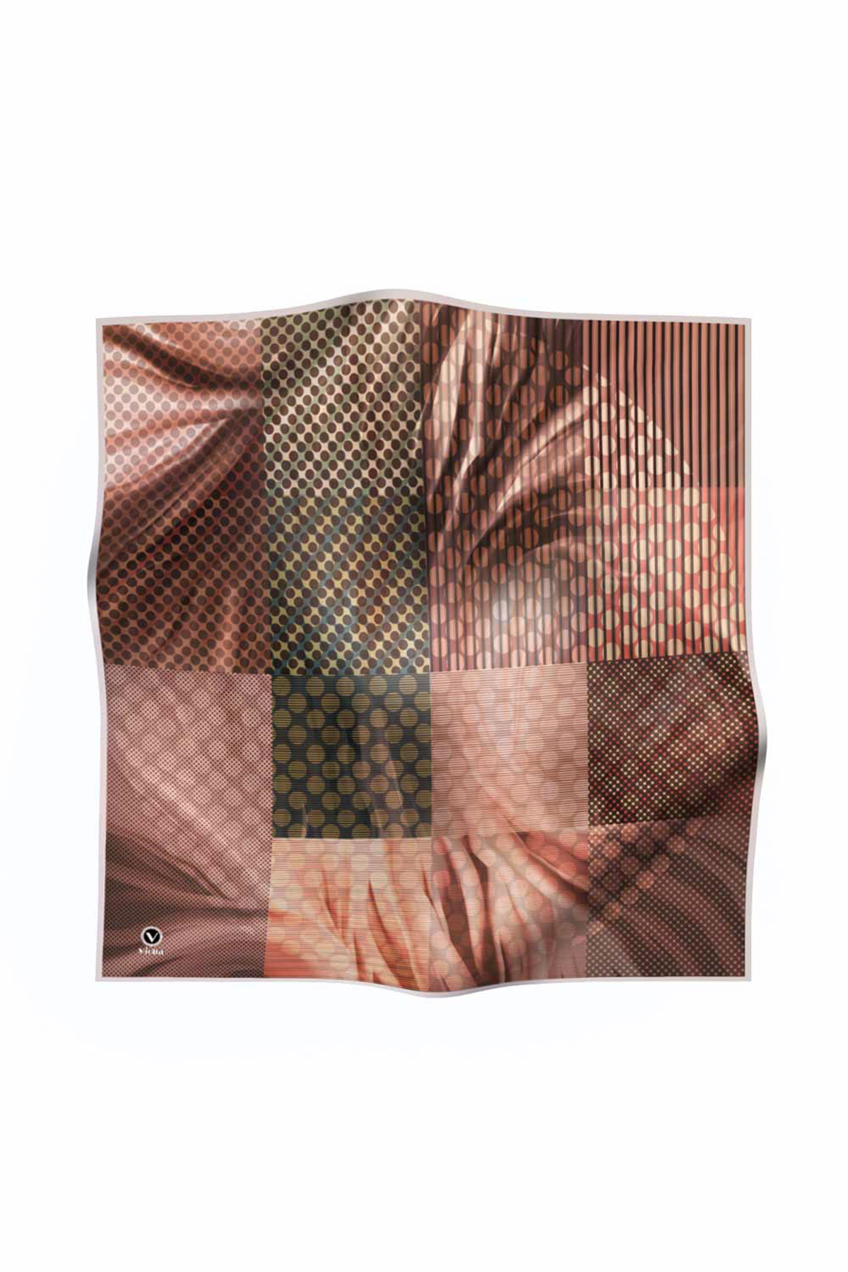 Twill Geometrik Desenli Bakır Renkli 90x90 Eşarp (İpek İçermez) Kenar Dikiş Şekli El Dikişli