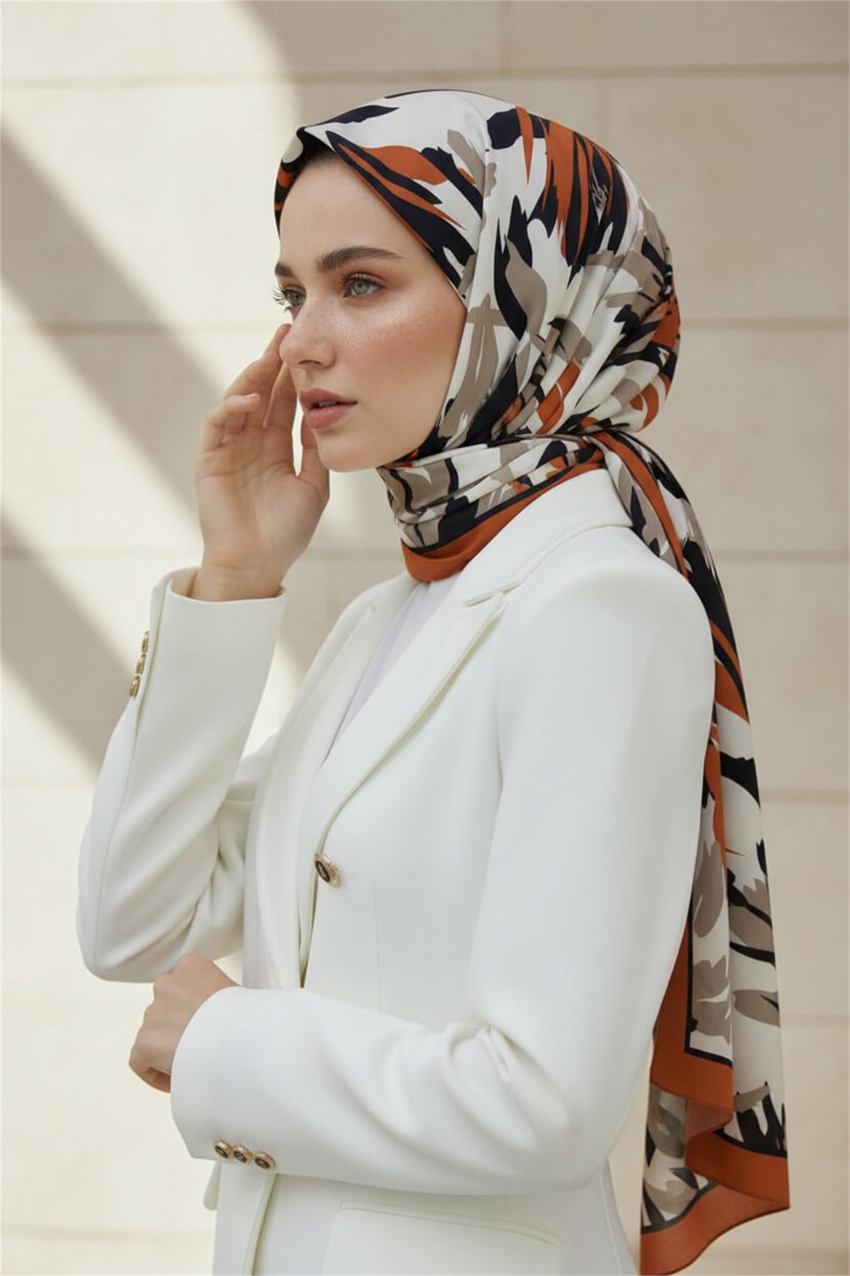 KREP YAPRAK DESENLİ TABA RENKLİ 75X195 KIRIŞMAZ ŞAL
