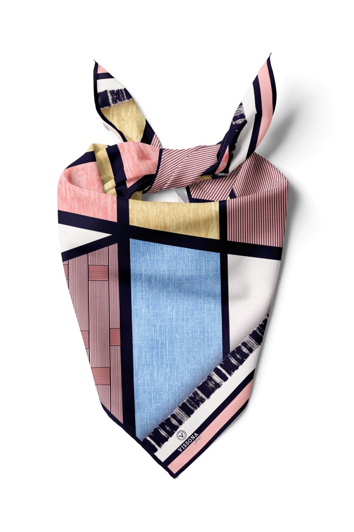 %100 İpek Kadın Desenli Bandana 80x80