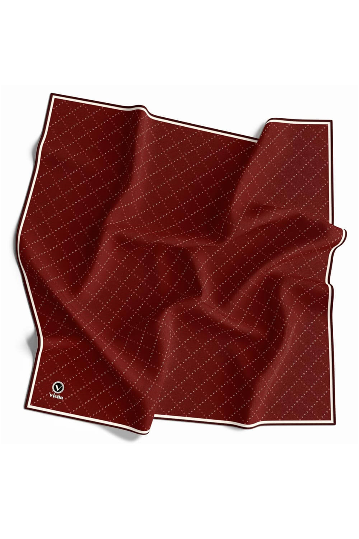 Twill Noktalı V Desenli Bordo Renkli 90x90 Eşarp (İpek İçermez) Kenar Dikiş Şekli El Dikişli