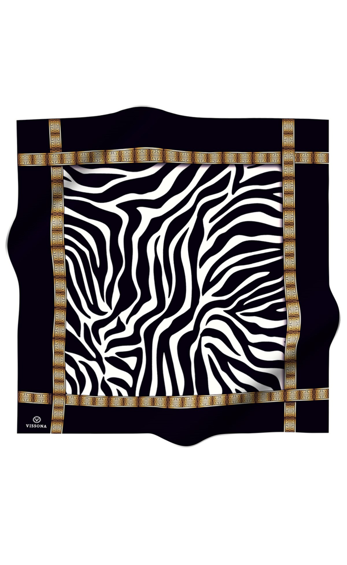 %100 Twill İpek Zebra Desenli Siyah - Beyaz Renkli 90x90 Eşarp Dikim Şekli : El Dikişi