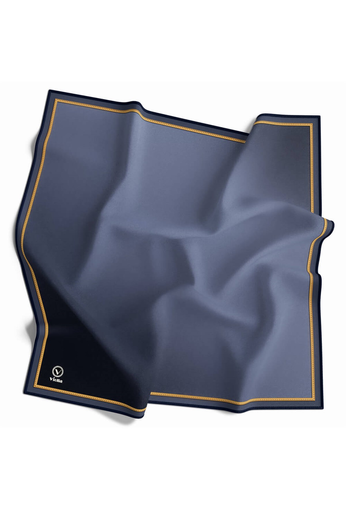 Twill Degrade Desenli İndigo Renkli 90x90 Eşarp (İpek İçermez) Kenar Dikiş Şekli El Dikişli