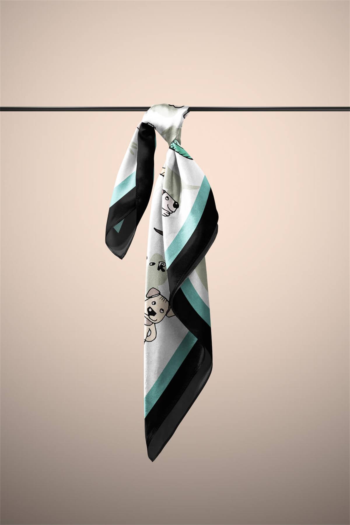 B5 Kadın Gri Puppy Love Desenli 50x50 Bandana HYL DG0682-22