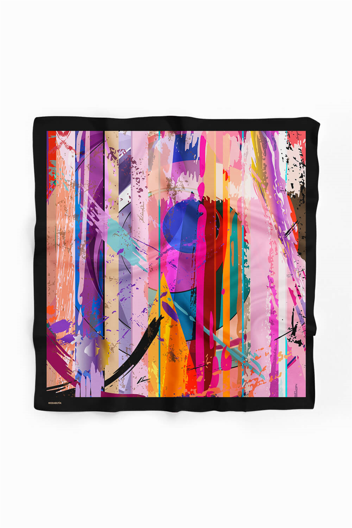 Z18 Kadın Yağlı Boya Desenli Bandana 50x50 Mavi DG0269-22 Snz