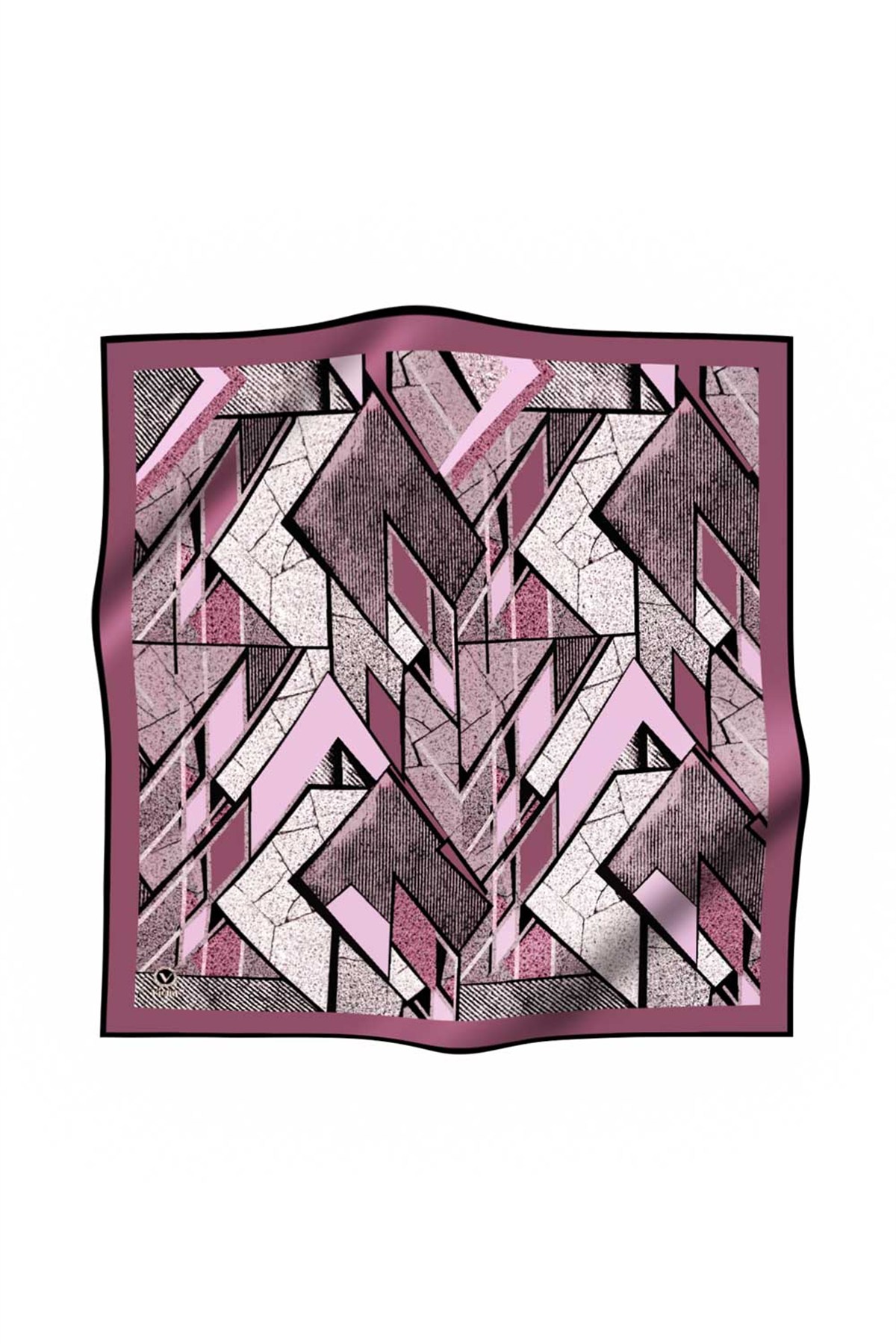 Kristal Geometrik Desenli Pembe Renkli 90x90 Eşarp (İpek İçermez) Kenar Dikiş Şekli El Dikişli